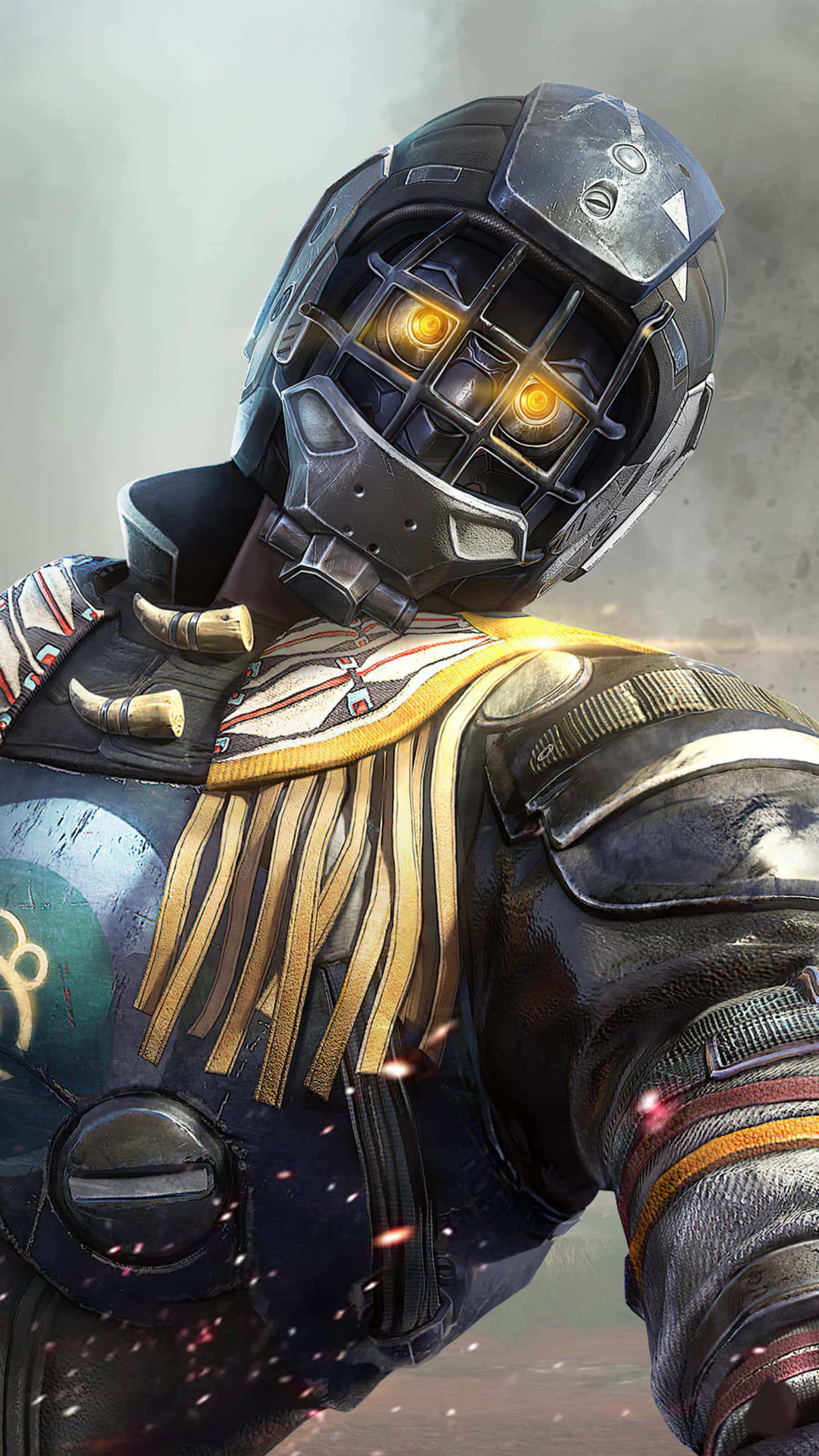 Pubg Season 17, futuristic armored warrior, glowing yellow eyes, 2K Phone Wallpaper