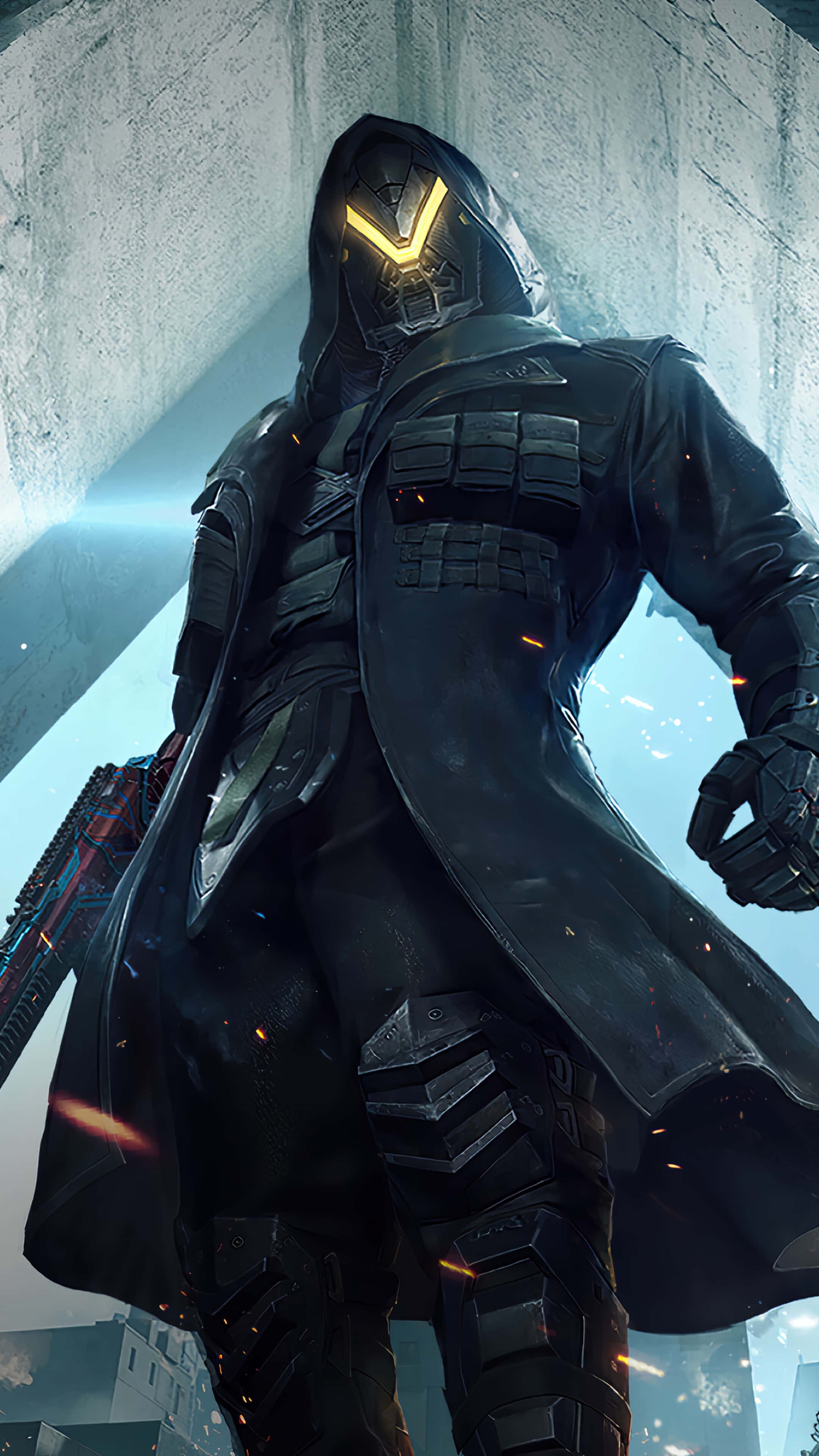 Pubg Season 17, hooded armored figure, glowing yellow eyes, 4K Phone Wallpaper