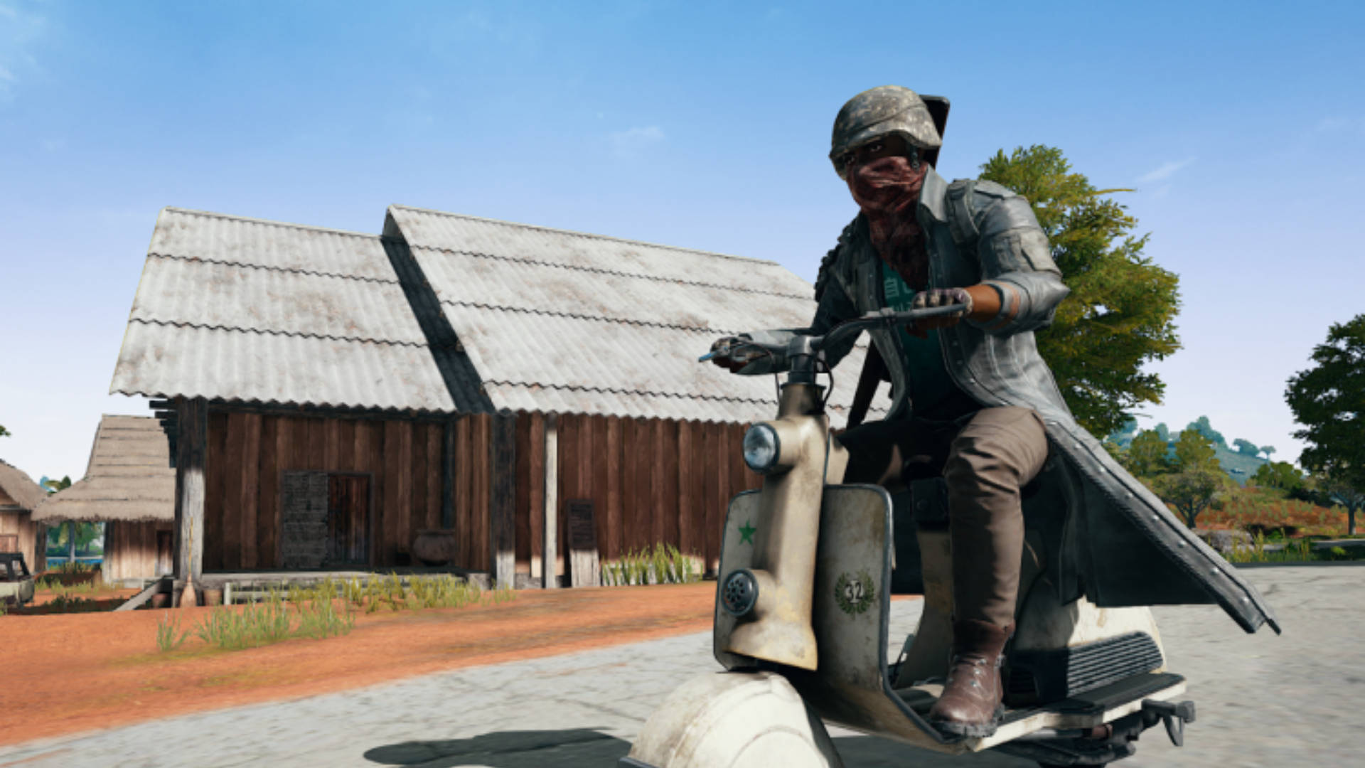 PUBG Season 3, scooter, rustic wooden barn, Full HD Desktop Wallpaper