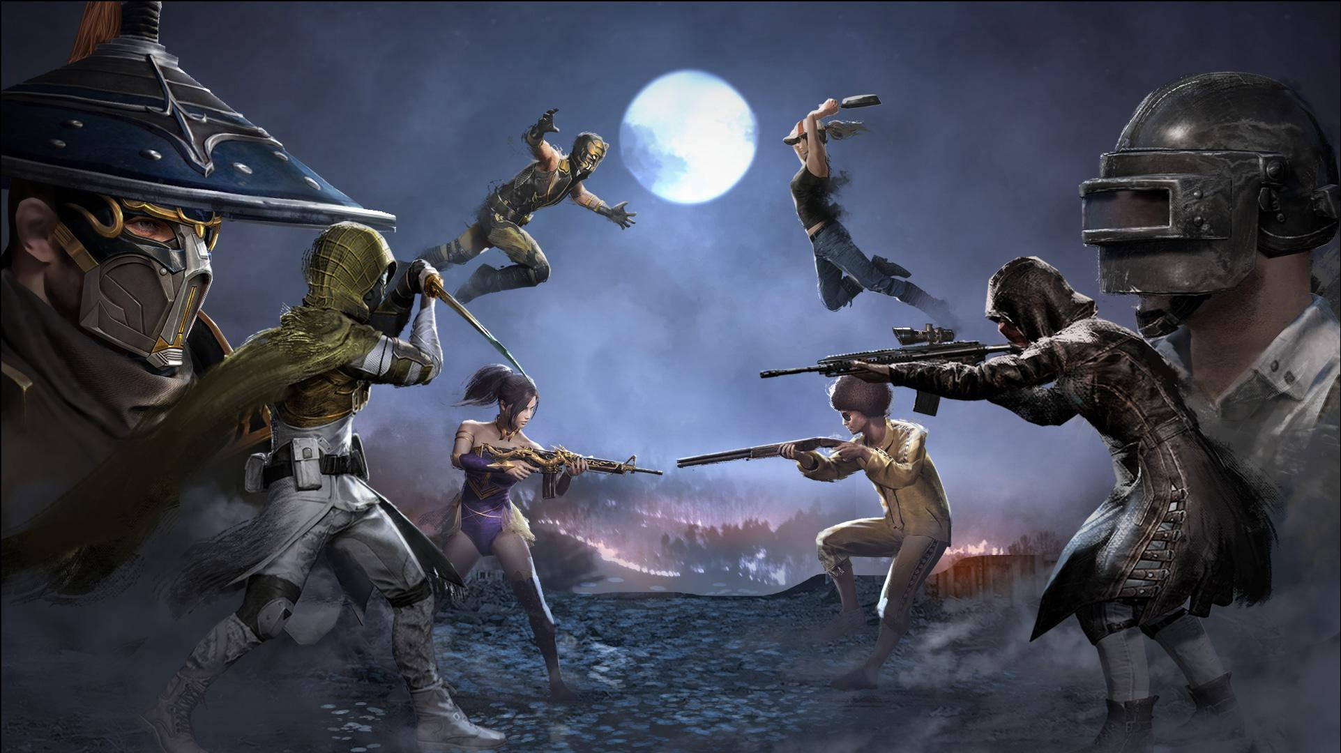 PUBG Season 3, two squads, full moon, Full HD Desktop Wallpaper