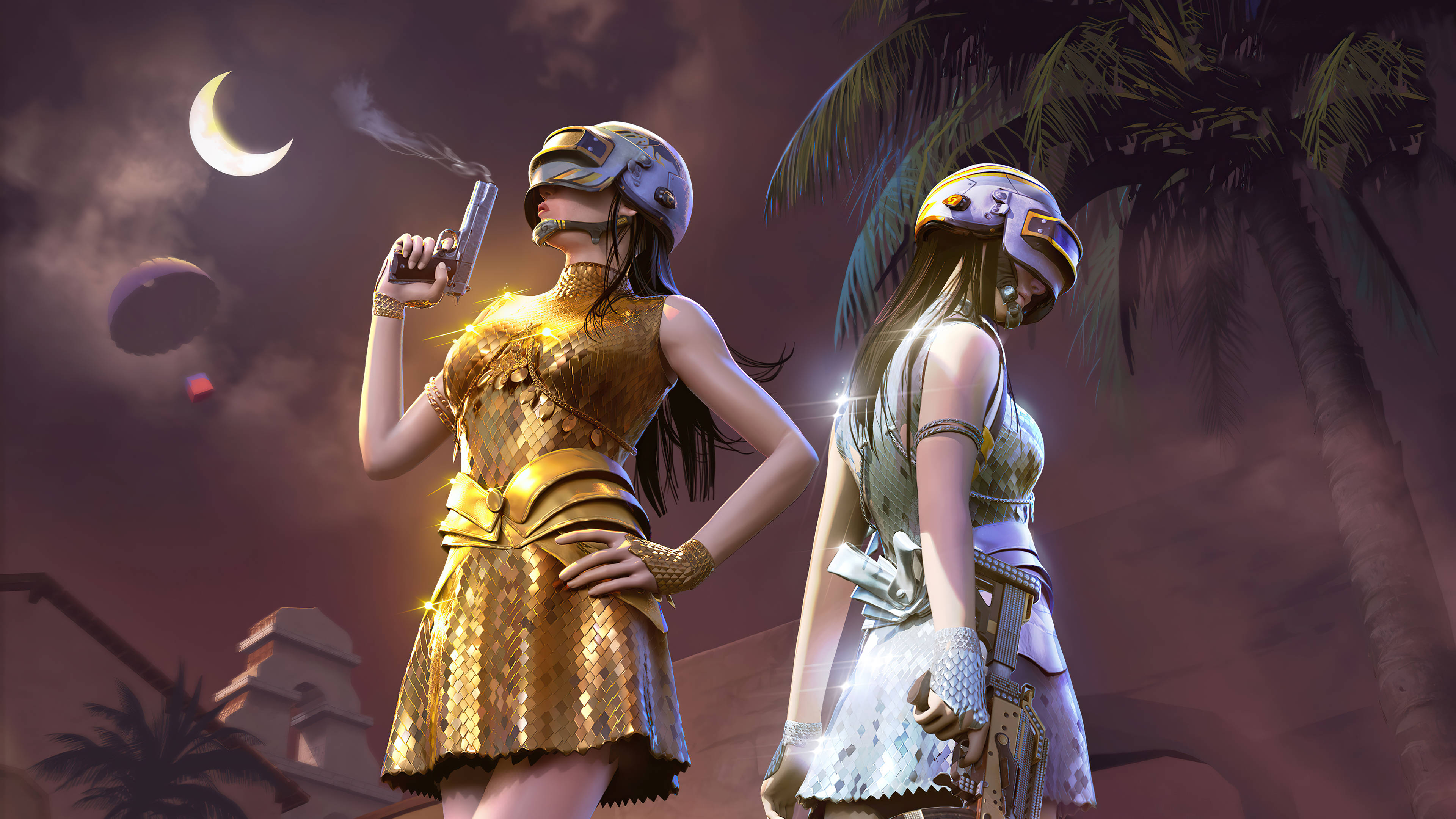 Pubg Squad, two girls, silver dress, 4K Desktop Wallpaper
