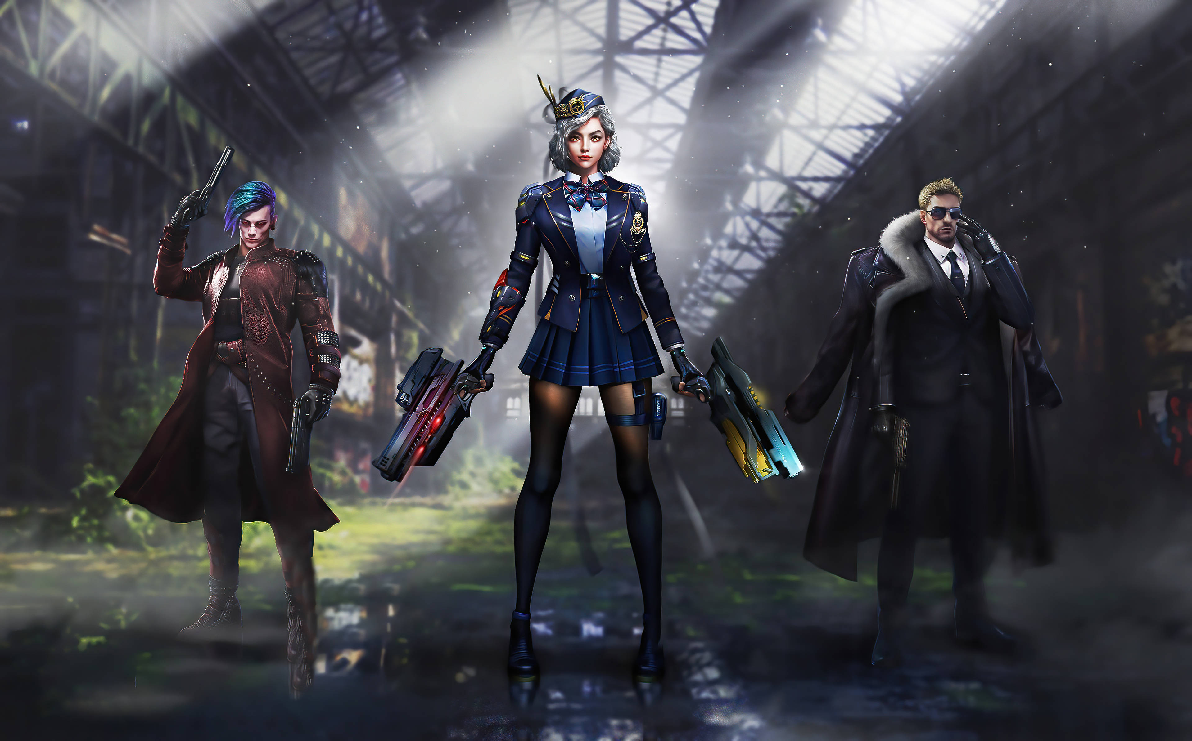 PUBG Squad, policewoman, backups, 4K Desktop Wallpaper