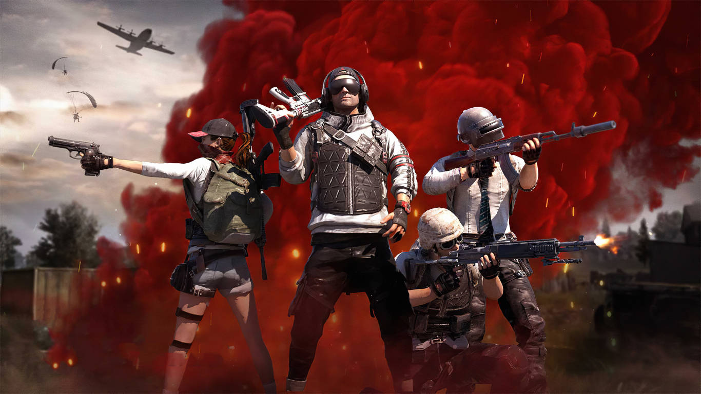 PUBG Team, red explosion, tactical gear, HD Desktop Wallpaper