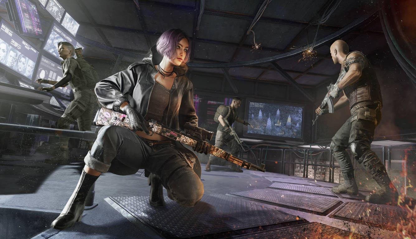 PUBG, cyberpunk warrior, purple hair, HD Desktop Wallpaper