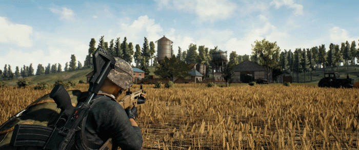 Player With Rifle PUBG Banner, camouflage, golden wheat field, SD Desktop Wallpaper