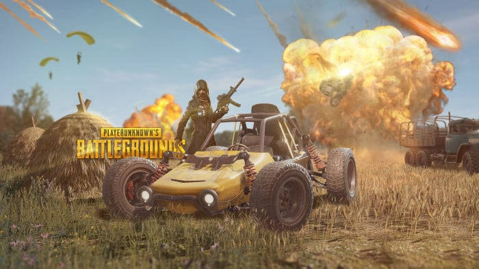 PUBG, yellow dune buggy, explosions, SD Desktop Wallpaper