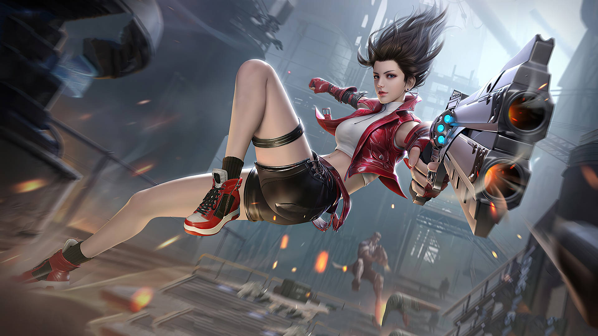 PUBG Thumbnail, anime-style female warrior, red and black gear, Full HD Desktop Wallpaper