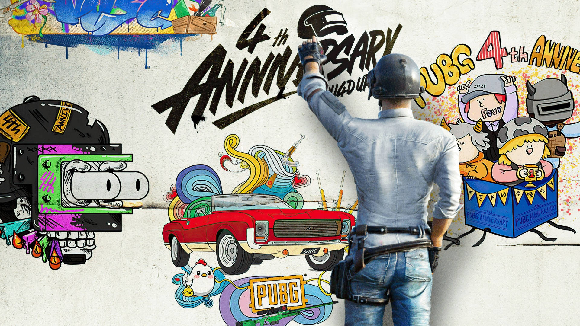PUBG, 4th anniversary, graffiti, Full HD Desktop Wallpaper