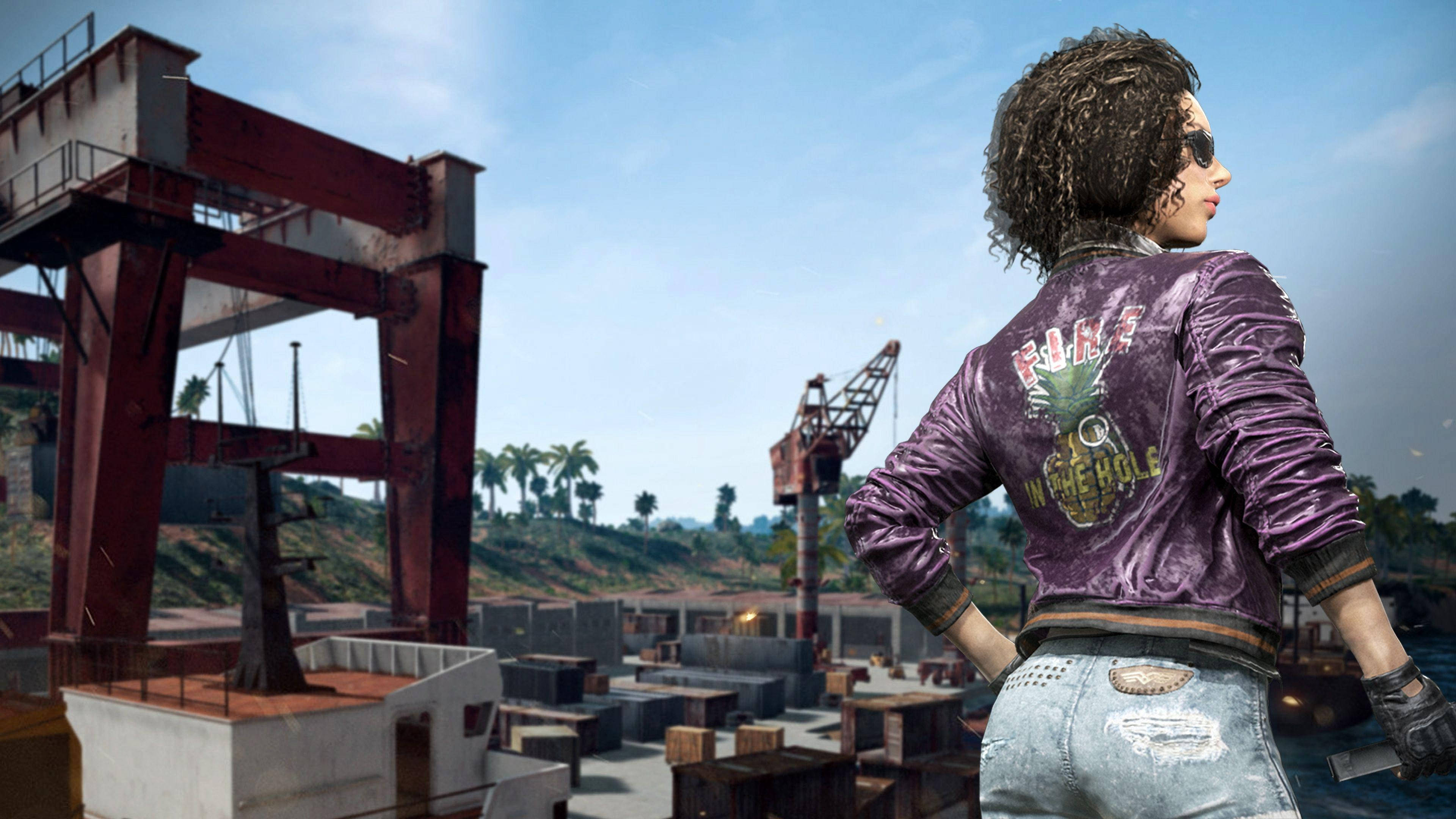 PUBG Thumbnail, curly woman, purple jacket, 4K Desktop Wallpaper