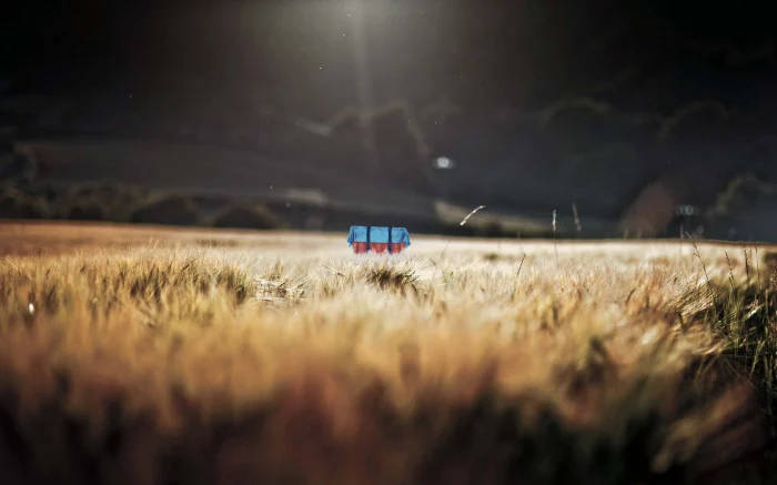 PUBG, blue and red train car, golden wheat field, SD Desktop Wallpaper