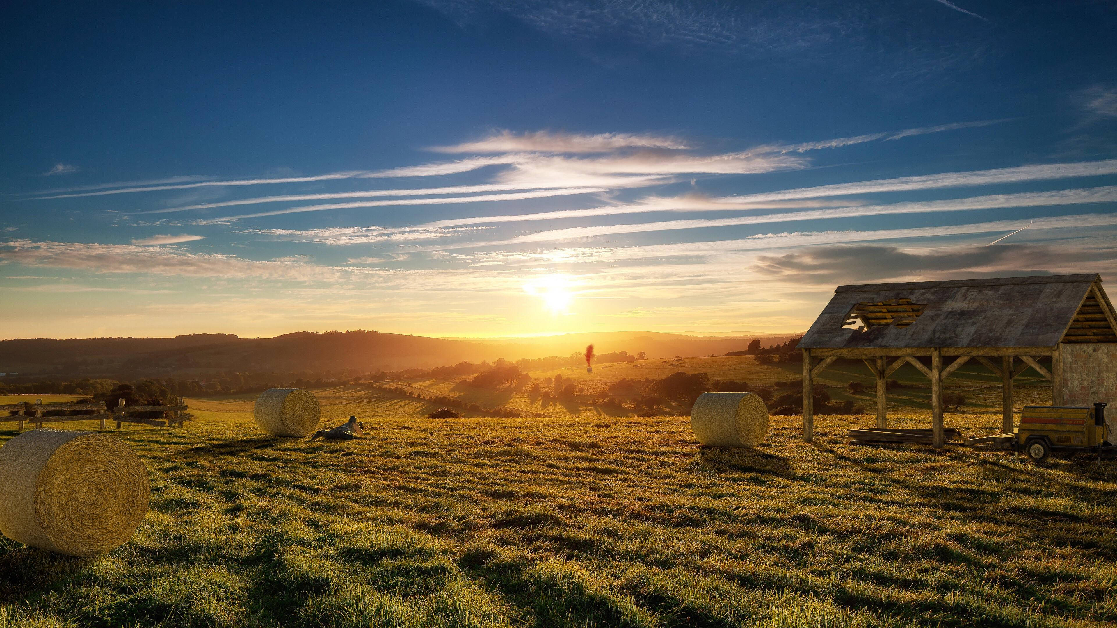 PUBG Thumbnail, countryside battleground, golden hay bales, 4K Desktop Wallpaper