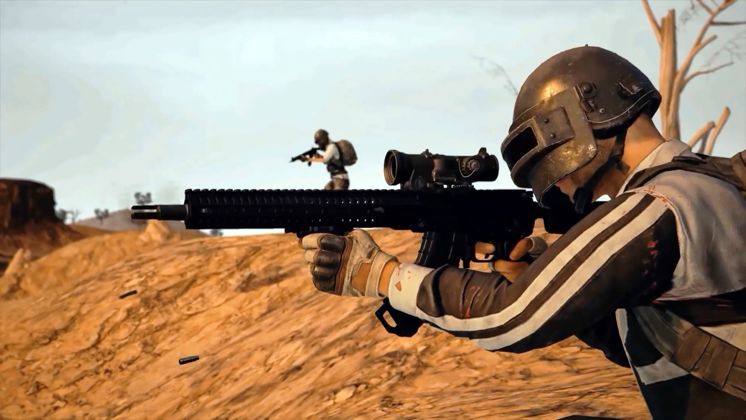 PUBG, helmet, rifle, 2K Desktop Wallpaper