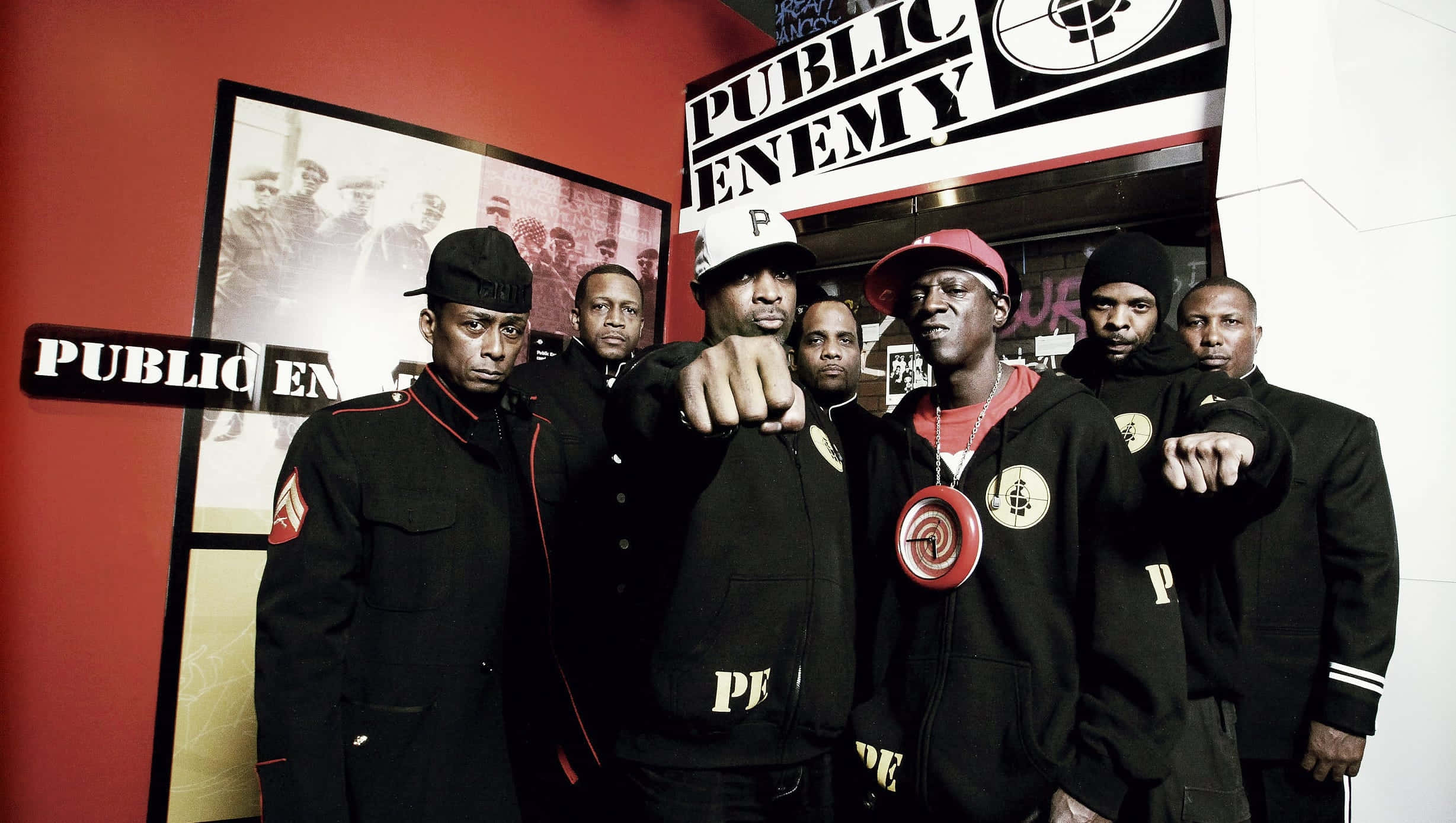 Public Enemy, black jackets, red accents, Full HD Desktop Wallpaper