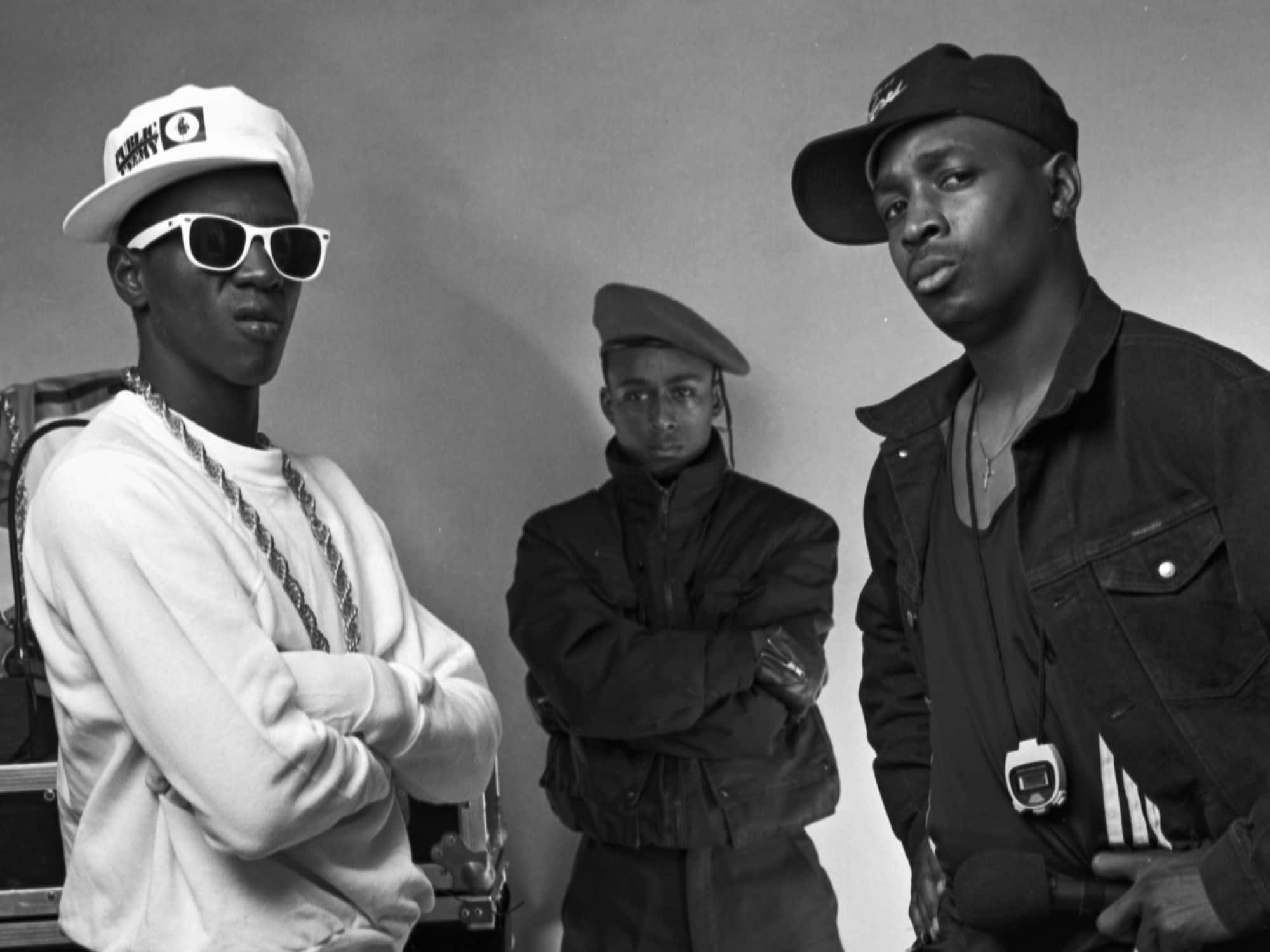 Public Enemy, studio black and white photo, white cap, Full HD Desktop Wallpaper