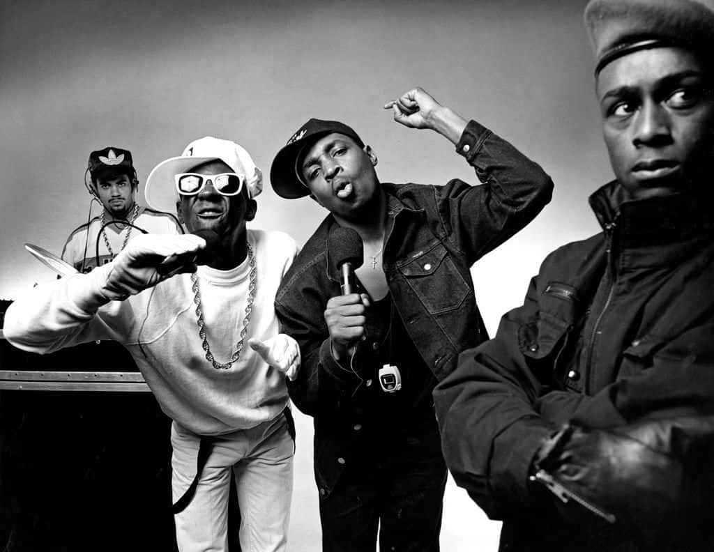 Public Enemy, 1990s hip hop attire, microphone, SD Desktop Wallpaper