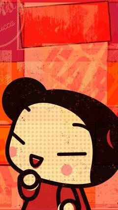 Pucca, red aesthetic, winking face, SD Phone Wallpaper