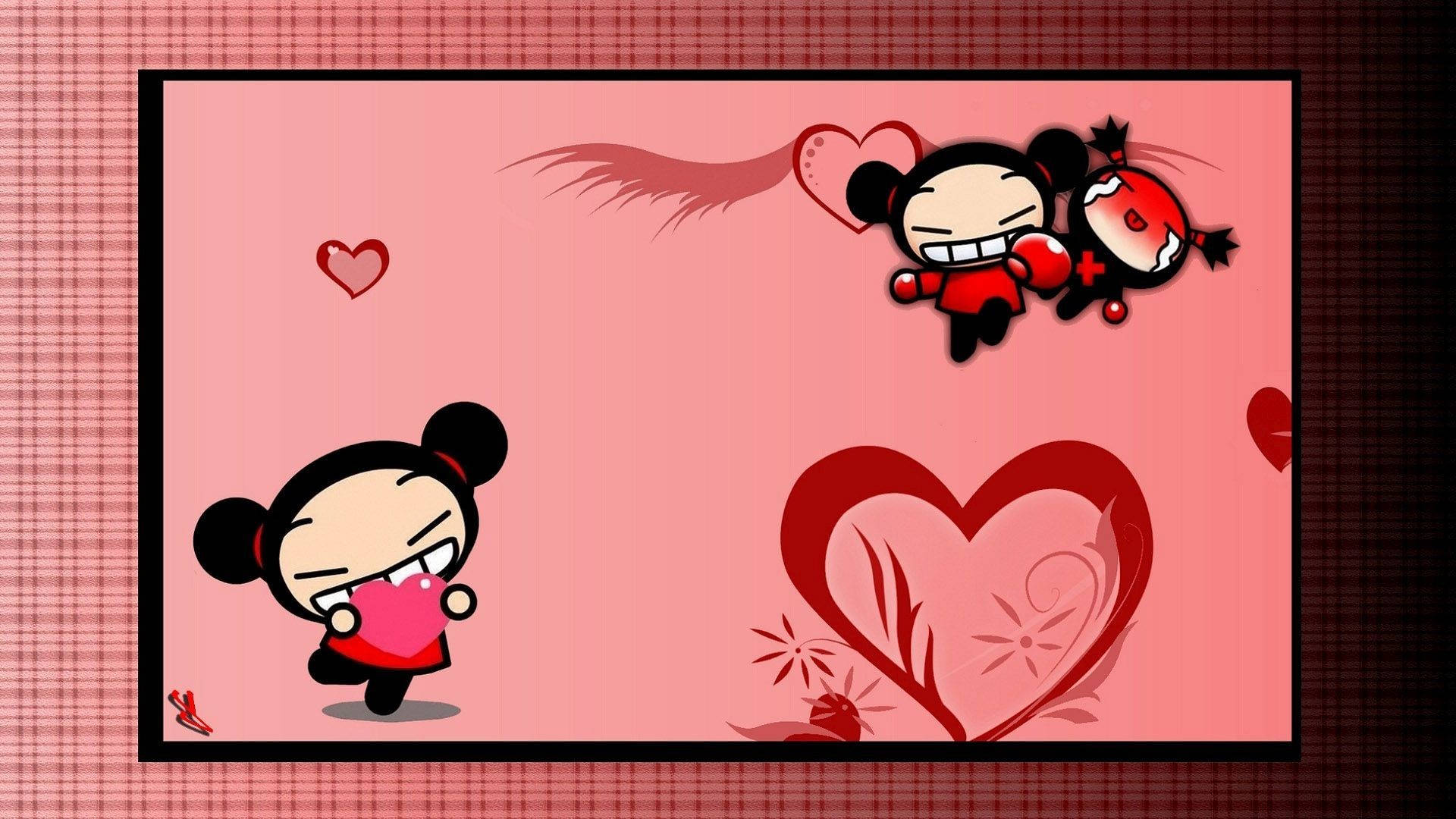 Pucca, red outfits, floating hearts, Full HD Desktop Wallpaper