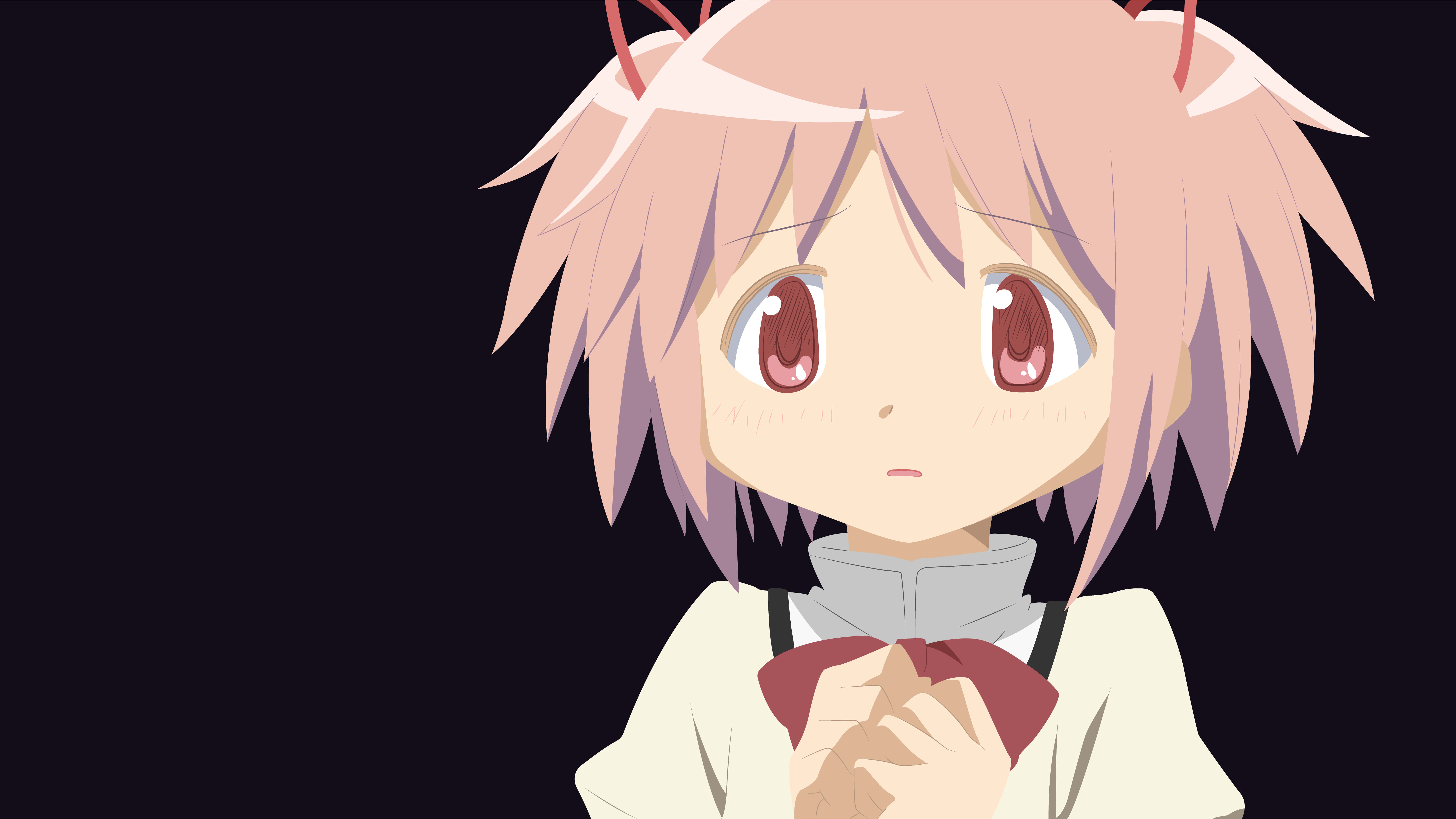 Puella magi madoka magica, pink hair, red eyes, 8K Desktop Wallpaper
