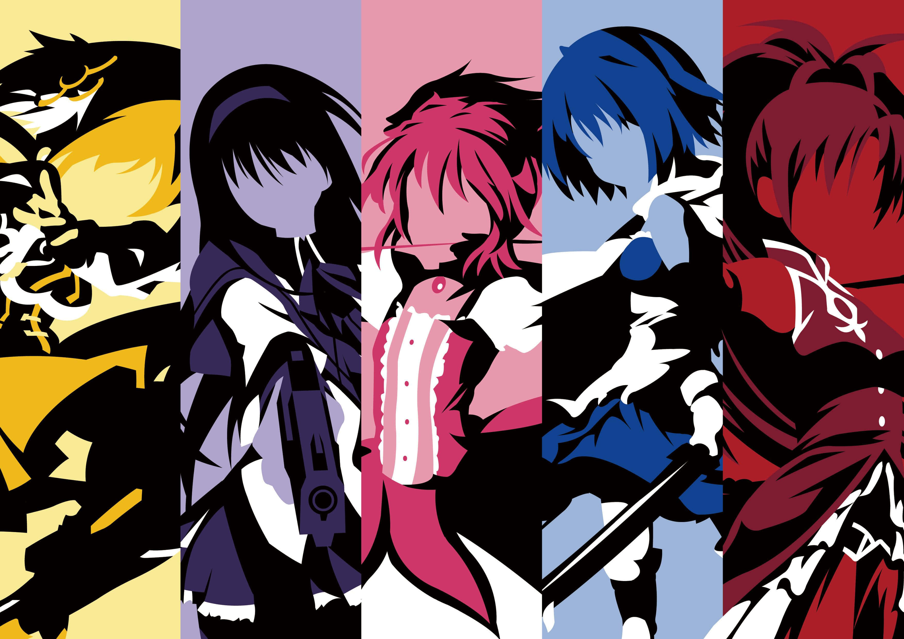 Puella magi madoka magica, anime characters, dynamic poses, 2K Desktop Wallpaper