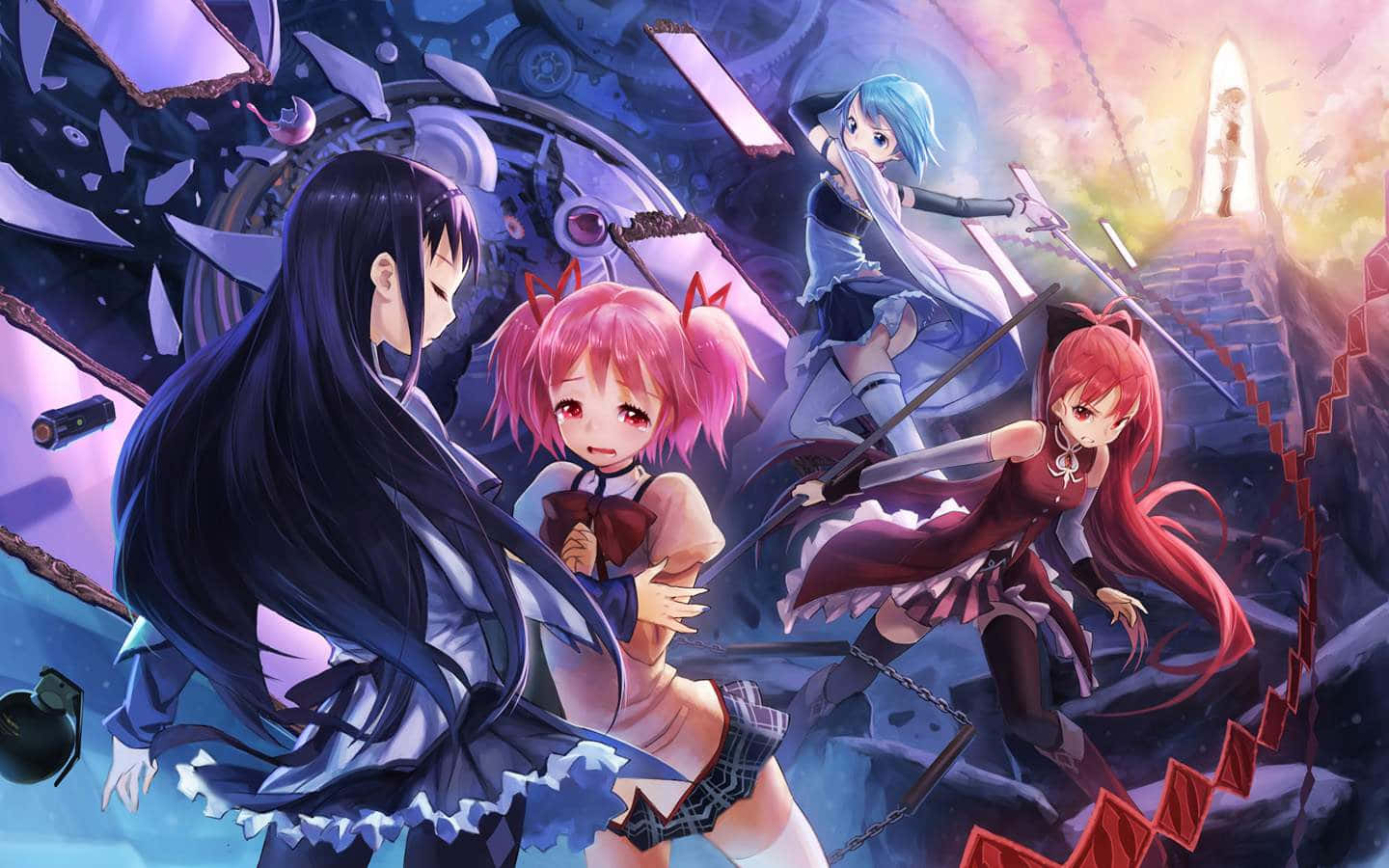 Puella magi madoka magica, anime girls, dark room, HD Desktop Wallpaper
