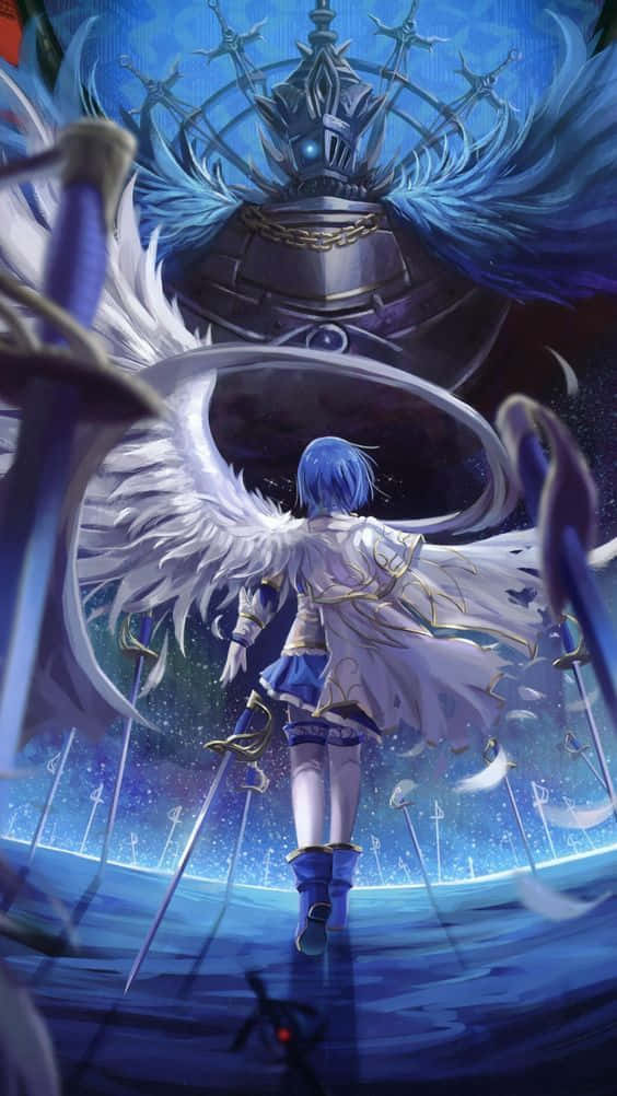 Puella magi madoka magica, blue-haired angel, white wings, SD Phone Wallpaper