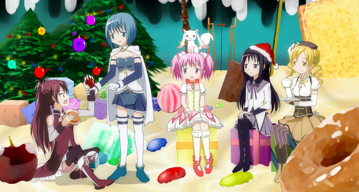 Puella Magi Madoka Magica, Christmas, snowy scene, HD Desktop Wallpaper