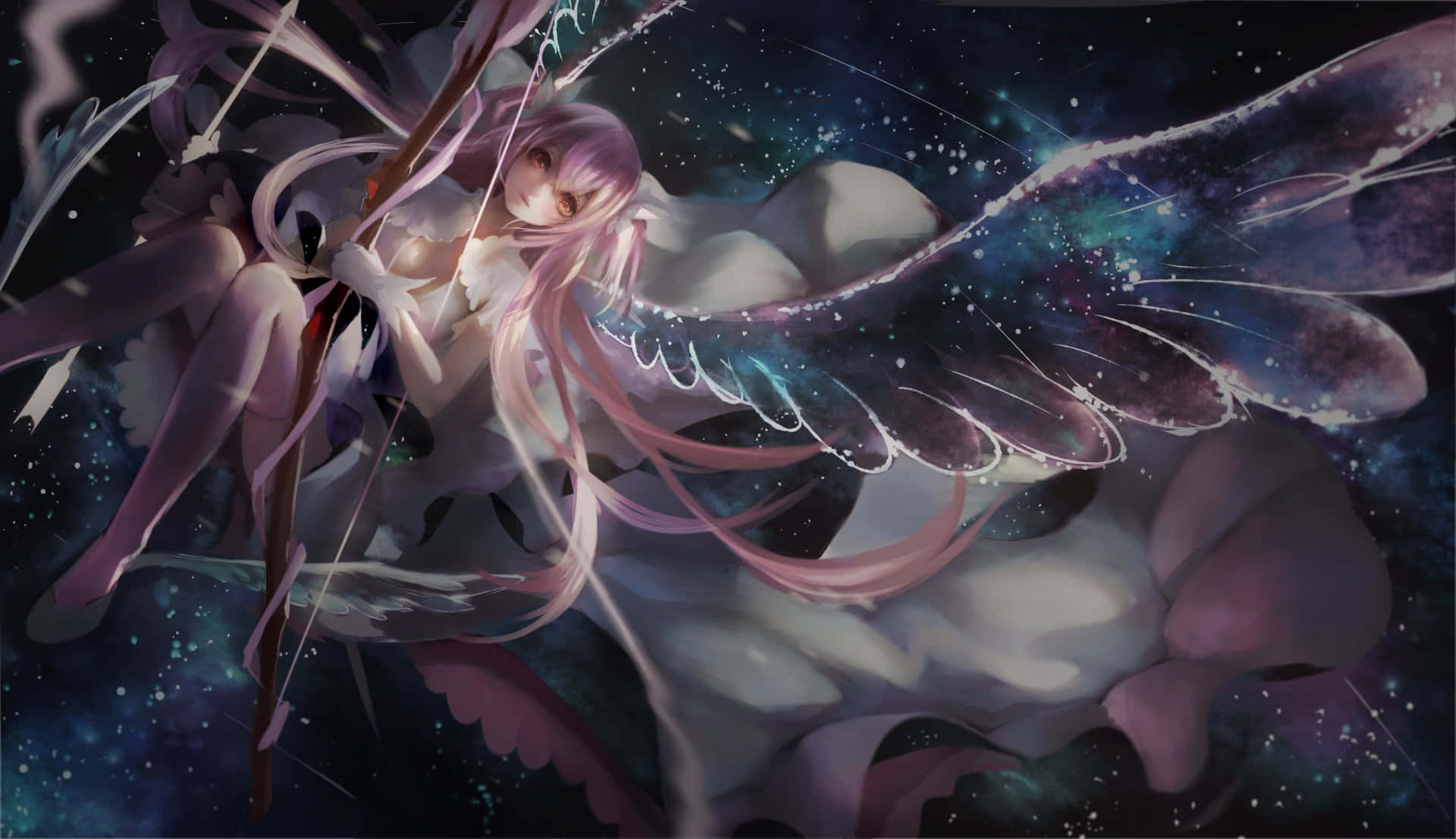 Puella Magi Madoka Magica, pink-haired anime girl, cosmic wings, Full HD Desktop Wallpaper