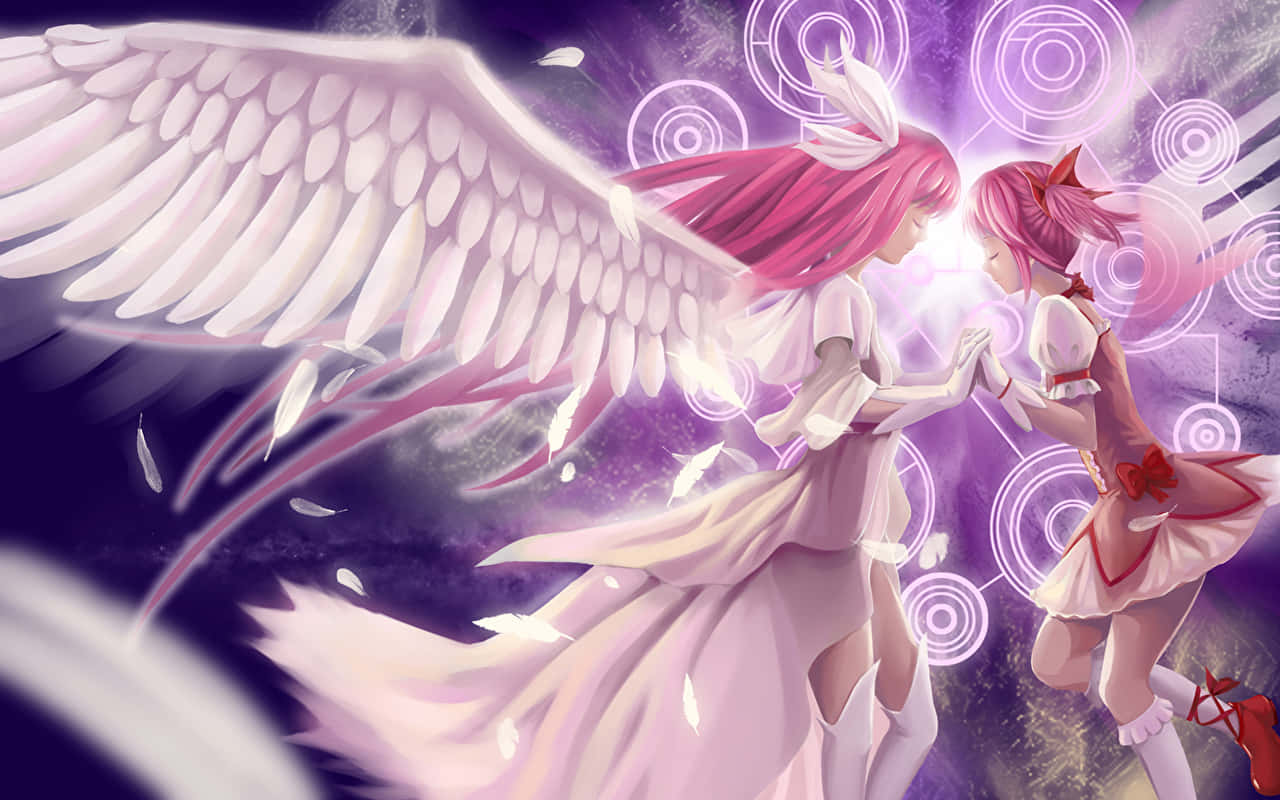 Puella magi madoka magica, pink hair, angel wings, HD Desktop Wallpaper