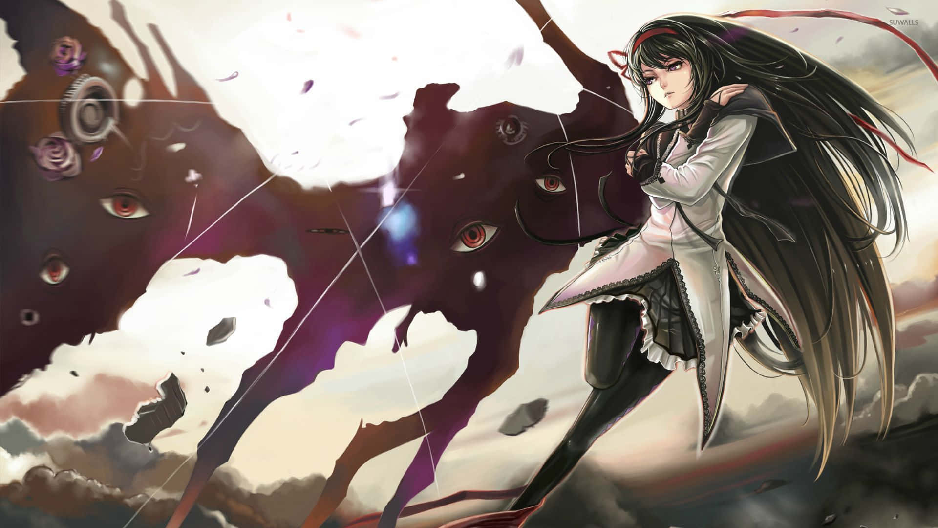 Puella Magi Madoka Magica, dark fantasy anime, dark-haired anime girl, Full HD Desktop Wallpaper