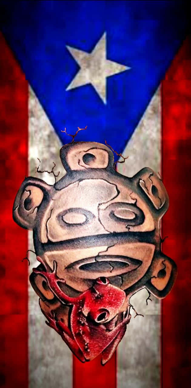 Puerto Rican flag colors, cracked tribal mask, red heart, HD Phone Wallpaper