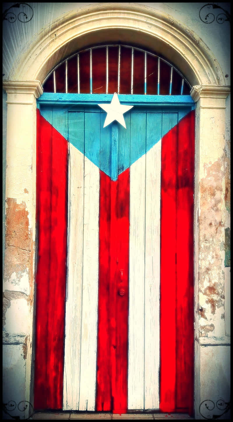 Puerto Rican flag colors, white star, arched stone frame, HD Phone Wallpaper