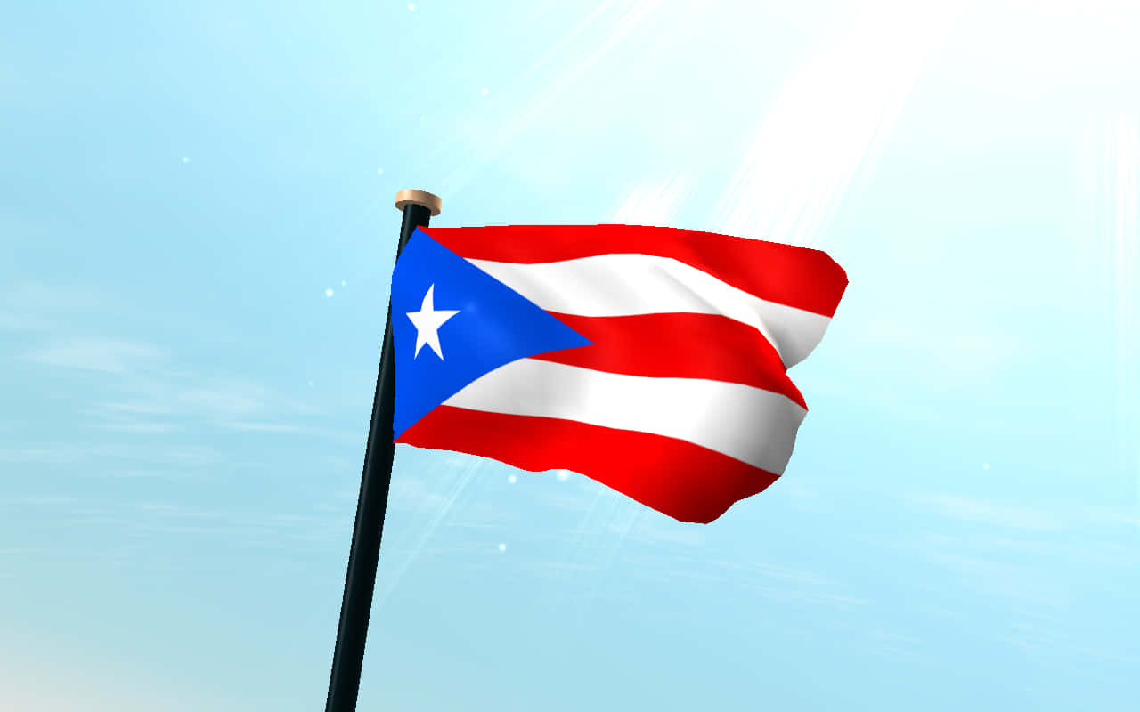 Puerto Rican flag, bright blue sky, sun rays, HD Desktop Wallpaper