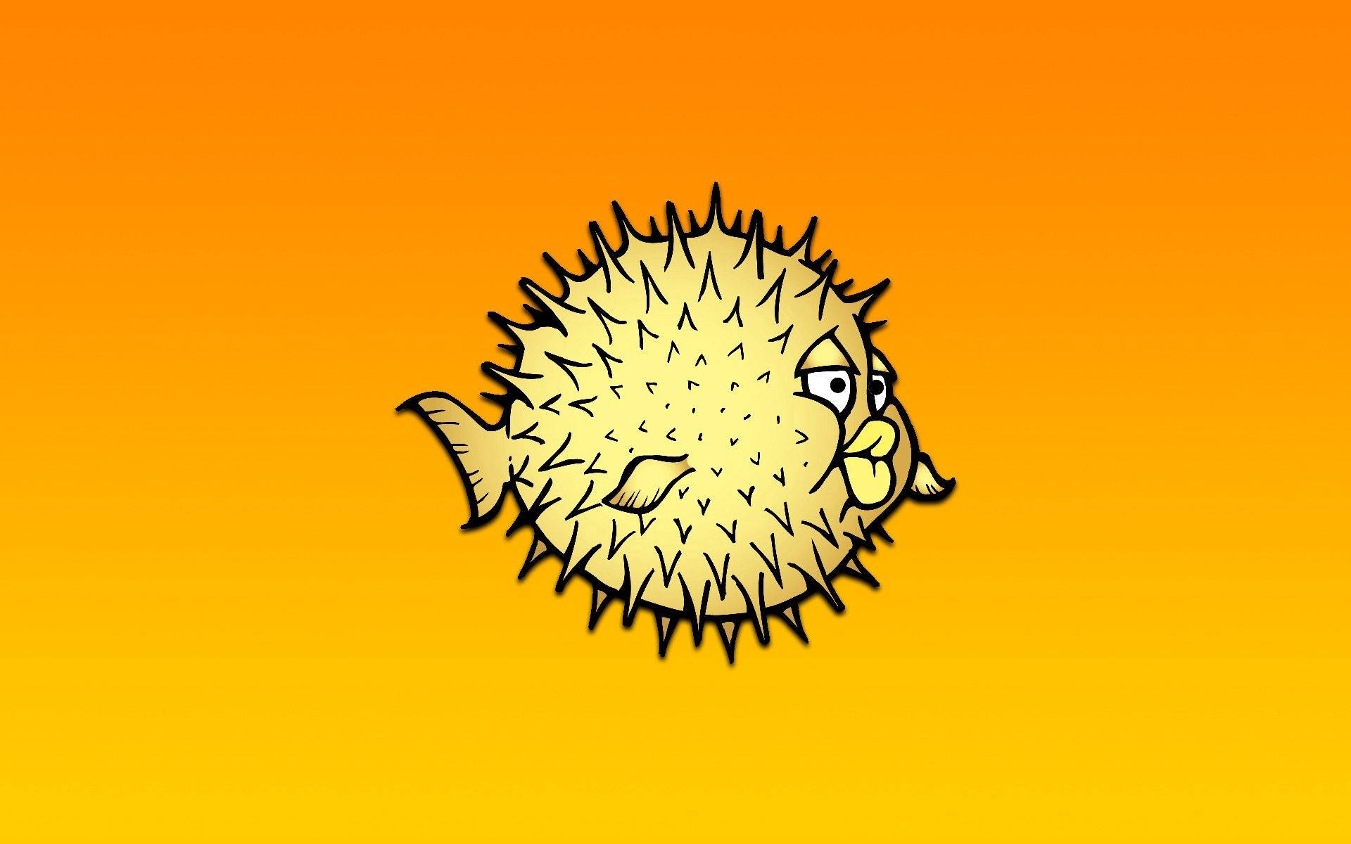 pufferfish, spiky yellow body, wide eyes, Full HD Desktop Wallpaper
