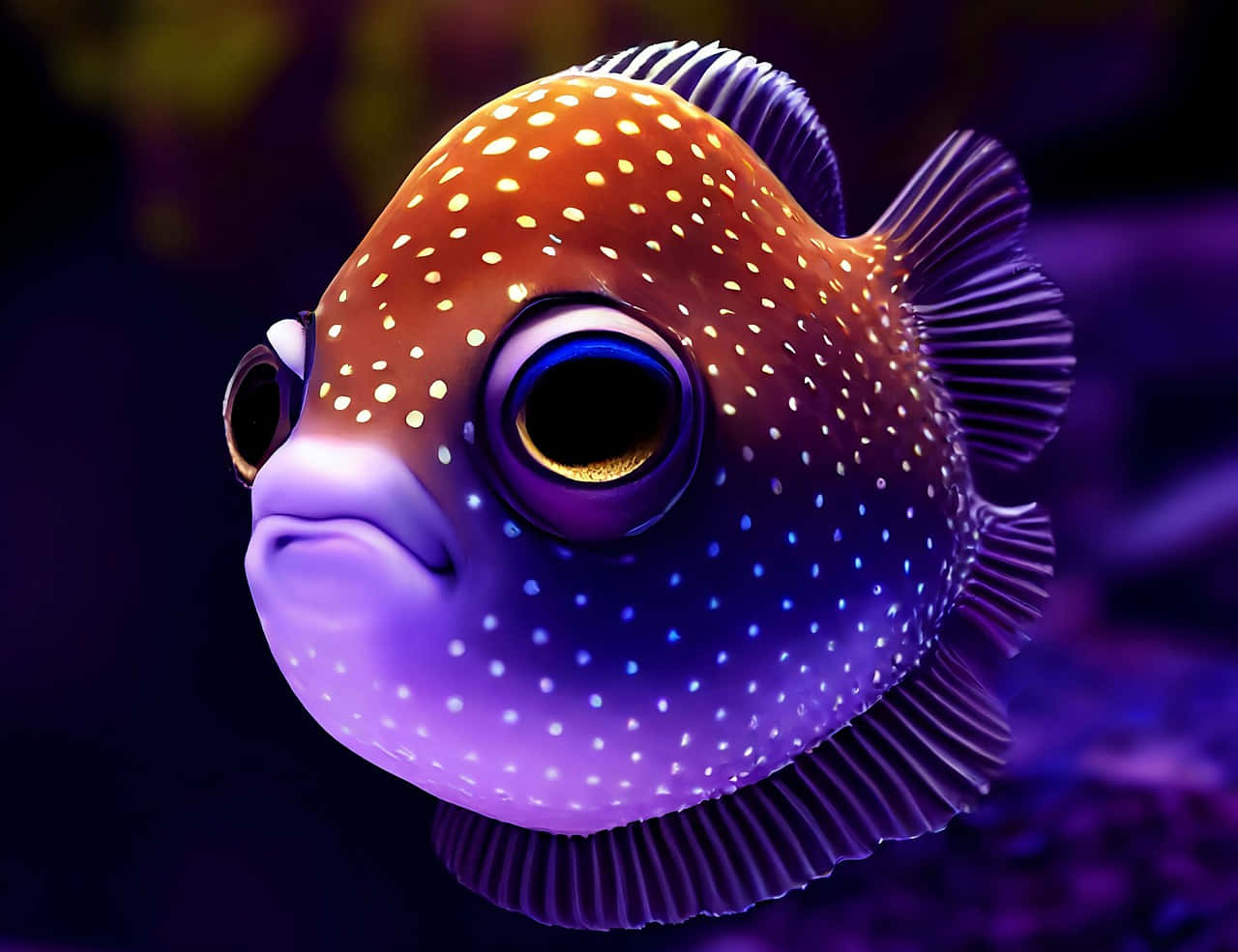 pufferfish, orange and purple gradient scales, large expressive eyes, HD Desktop Wallpaper