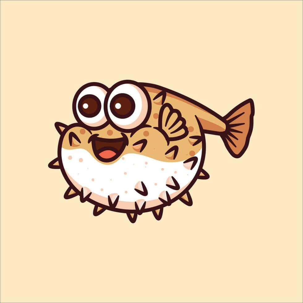 cartoon pufferfish, big eyes, spiky cheeks, SD Desktop Wallpaper