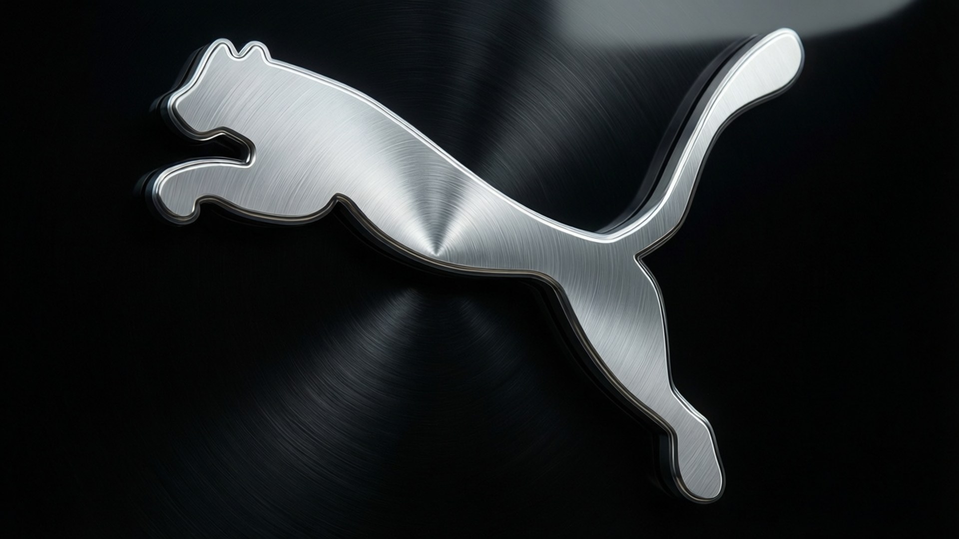 metallic puma logo, silver, brushed metal texture, Full HD Desktop Wallpaper