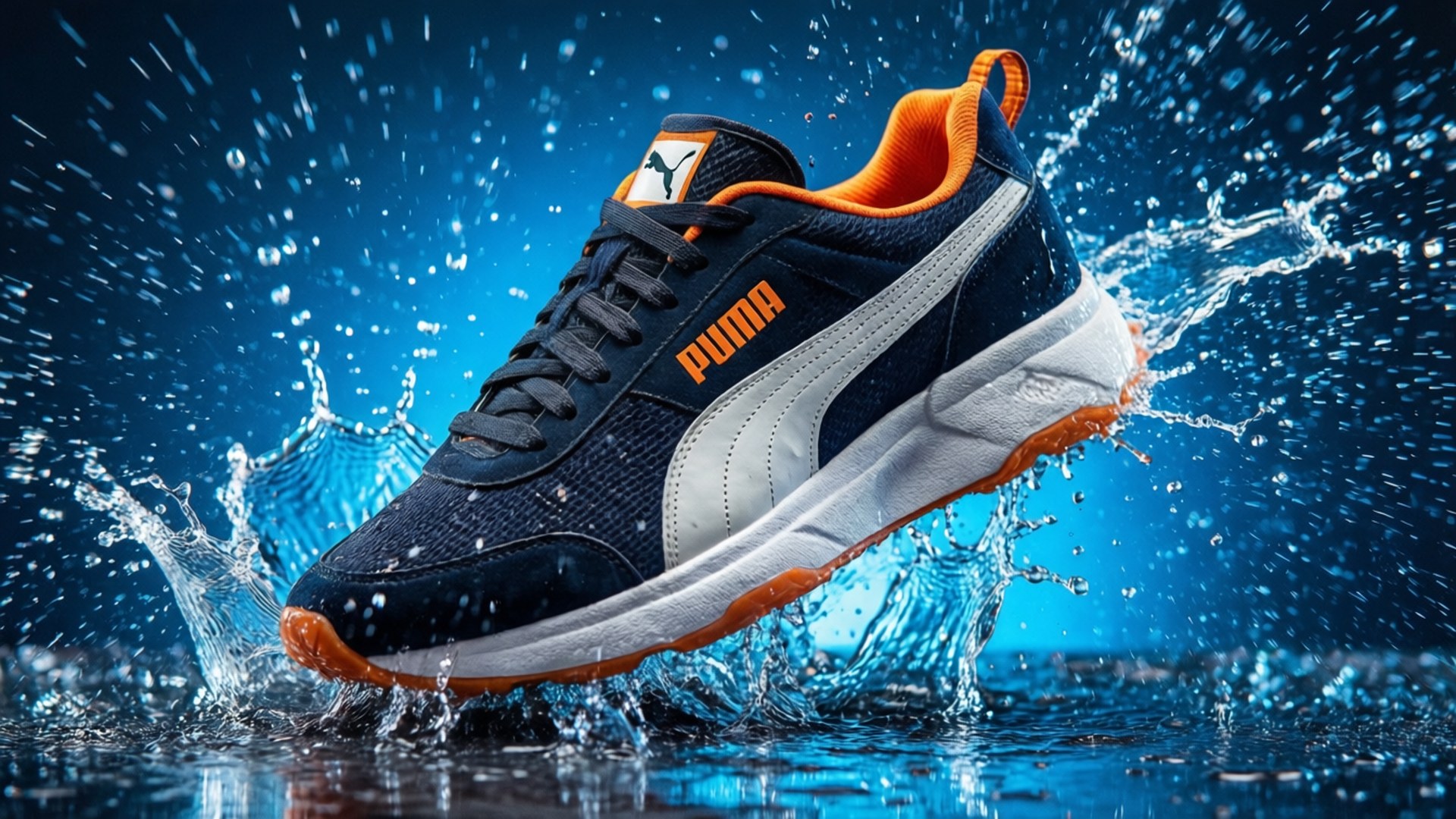 Puma, navy blue, orange, Full HD Desktop Wallpaper
