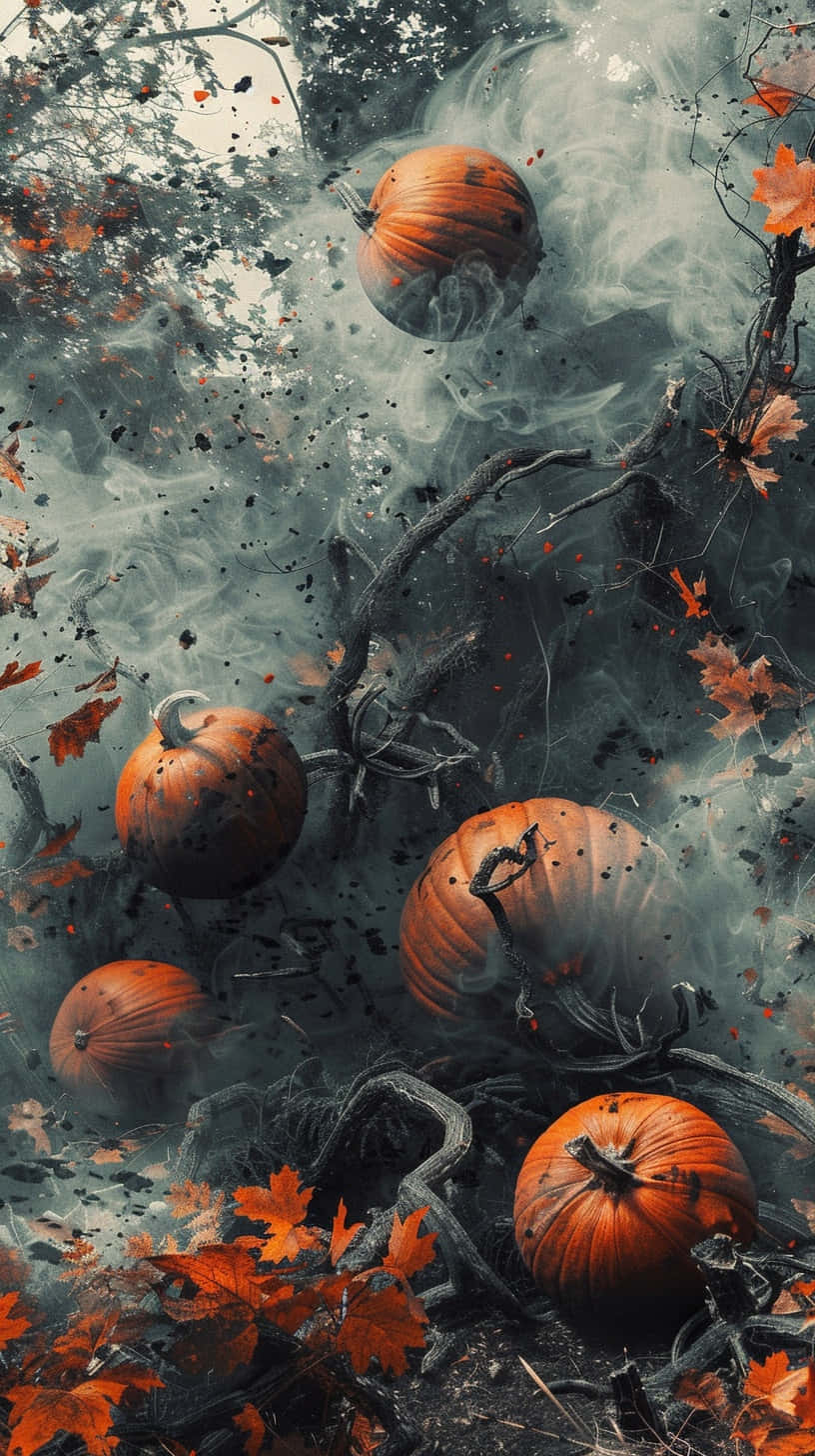 Enchanted Forest Pumpkins, misty autumn forest floor, orange pumpkins, HD Phone Wallpaper