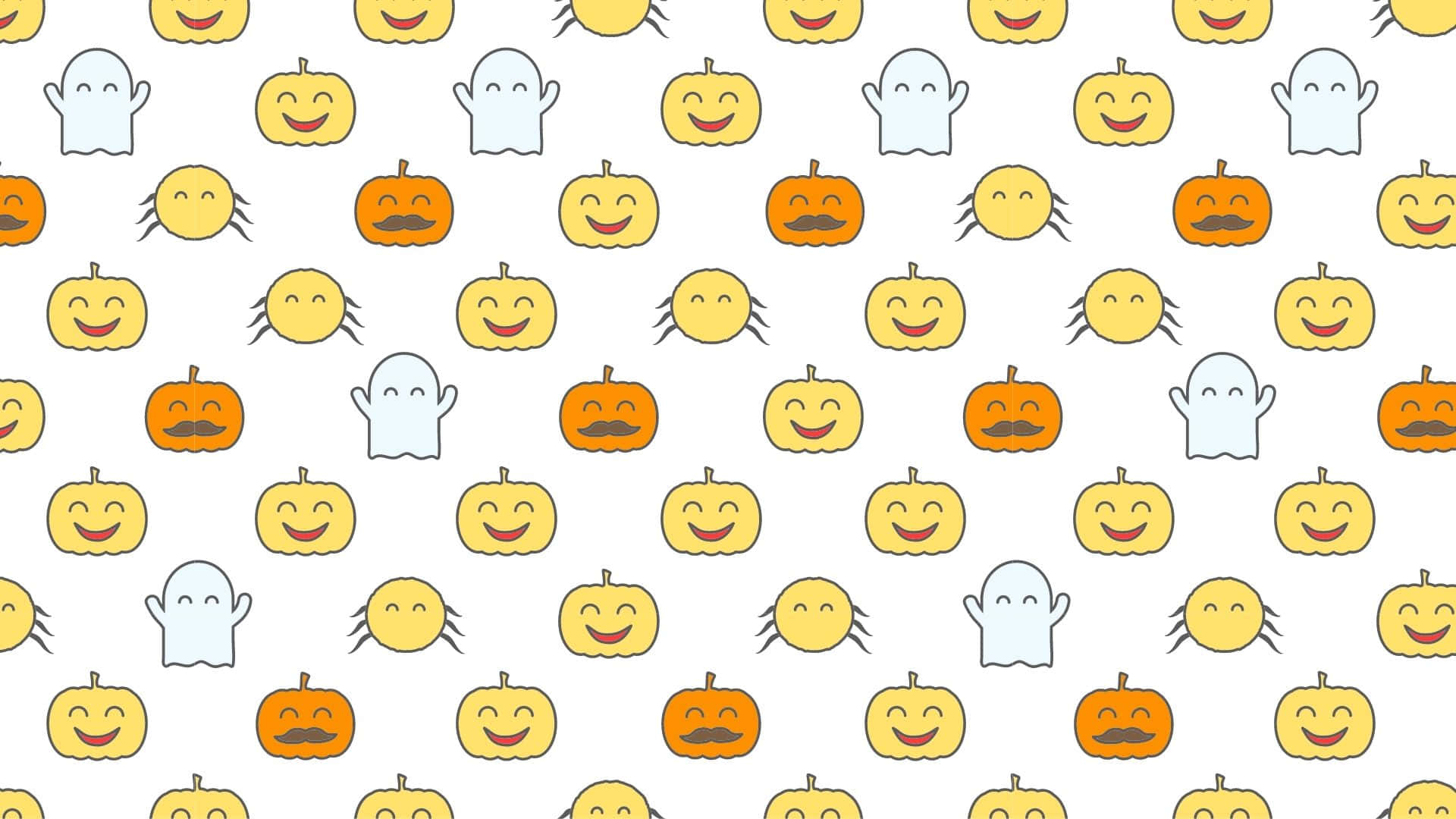 smiling yellow pumpkins, orange pumpkins with mustaches, white ghosts, Full HD Desktop Wallpaper
