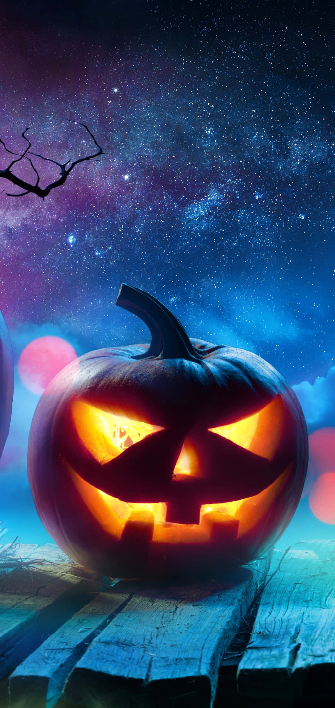 Halloween Pumpkin, glowing jack-o'-lantern, menacing grin, Full HD Phone Wallpaper