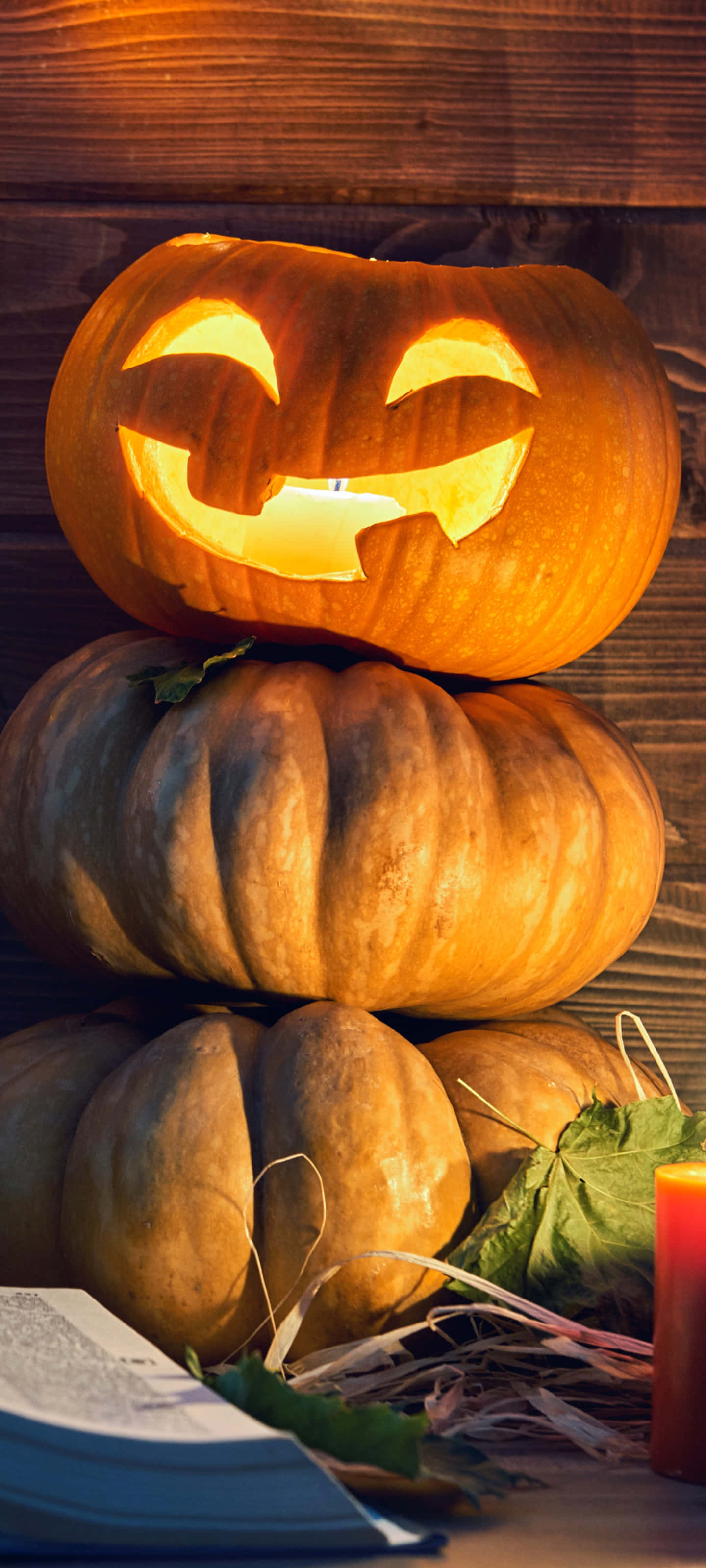 jack-o'-lantern, glowing, wide grin, 2K Phone Wallpaper