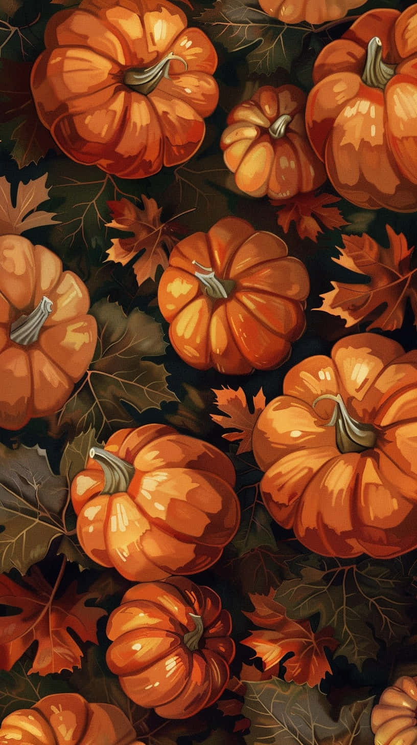 autumn pumpkins, fallen leaves, vibrant orange pumpkins, HD Phone Wallpaper