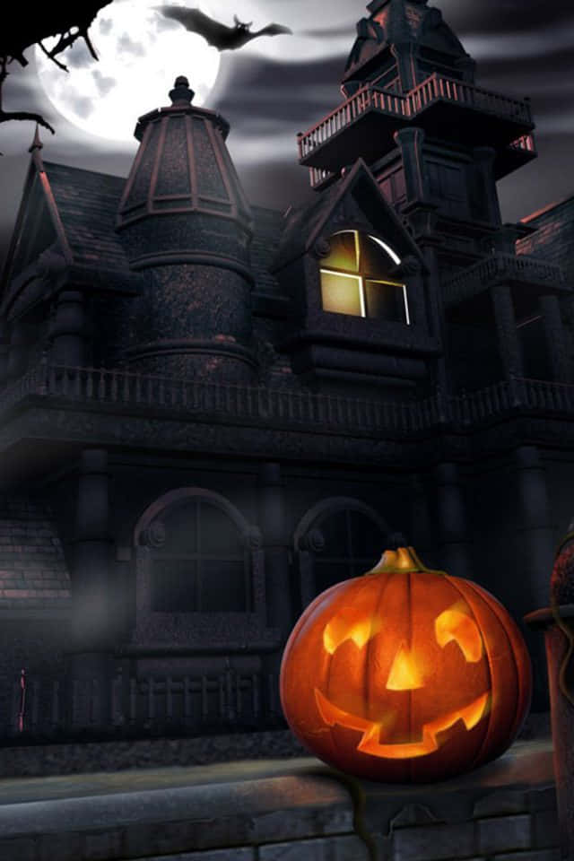 carved pumpkin, dark castle, haunted mansion, SD Phone Wallpaper
