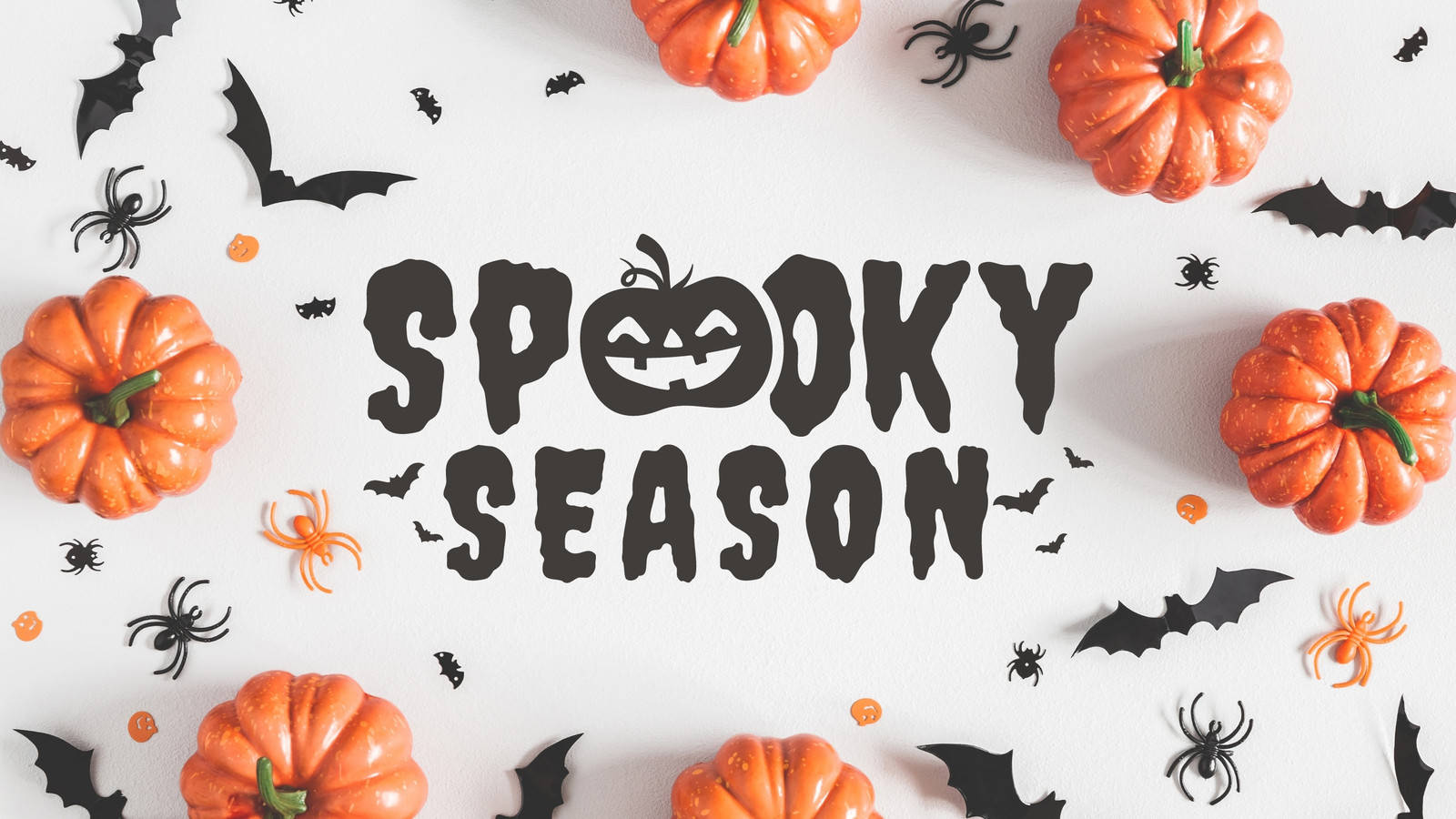Spooky Season, orange pumpkins, black bats, HD Desktop Wallpaper