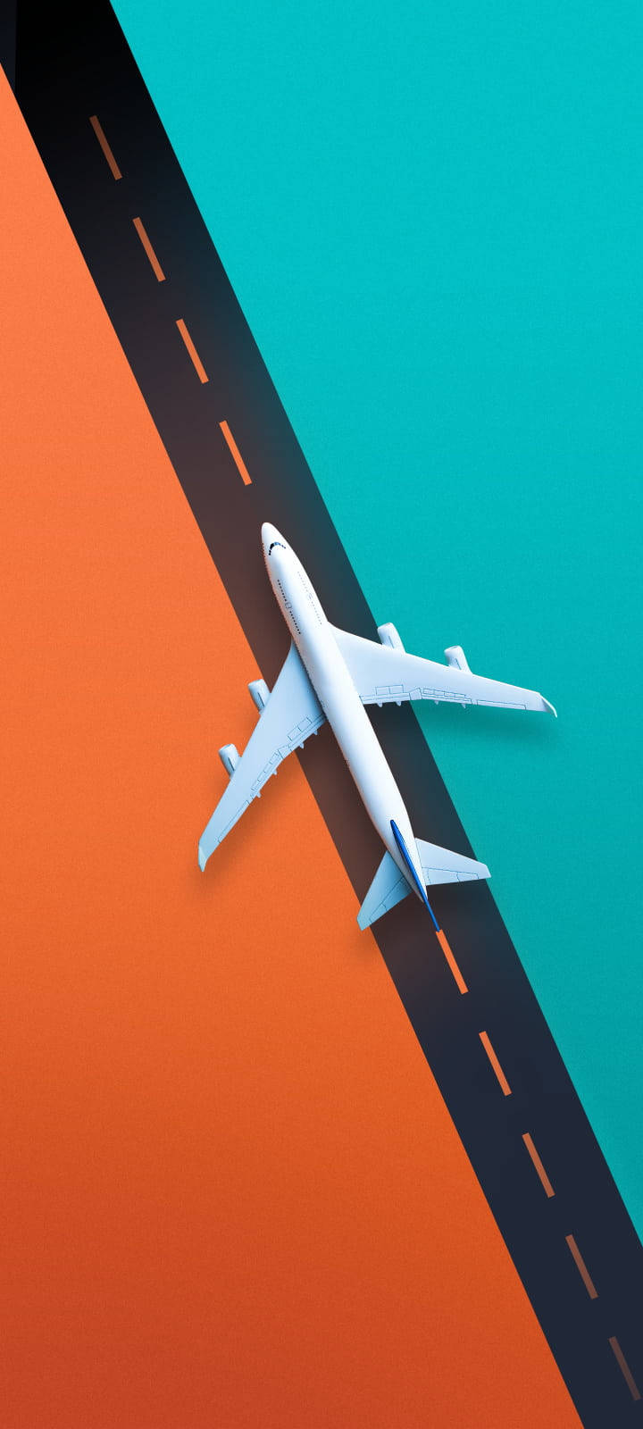 plane punch hole 4k, white airplane, stylized road, HD Phone Wallpaper