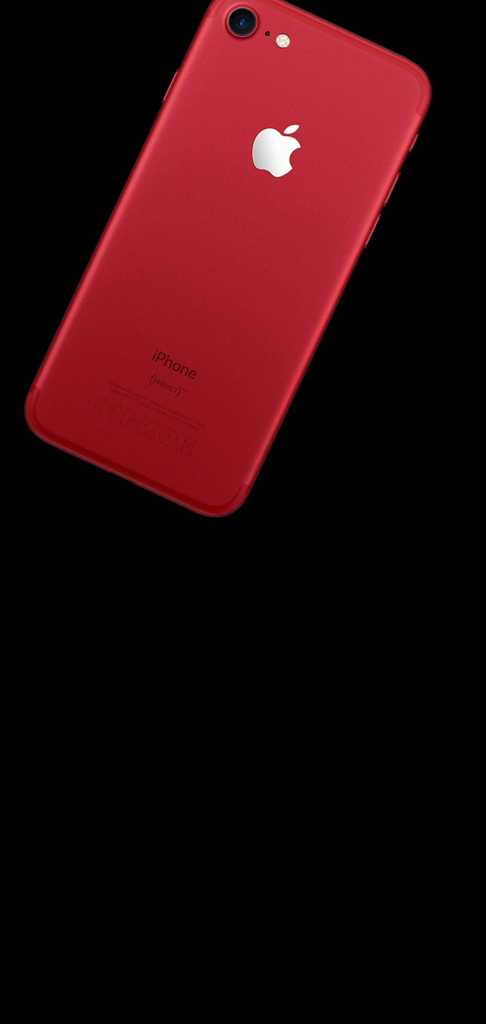 iPhone 7, glossy red, pure black background, 2K Phone Wallpaper