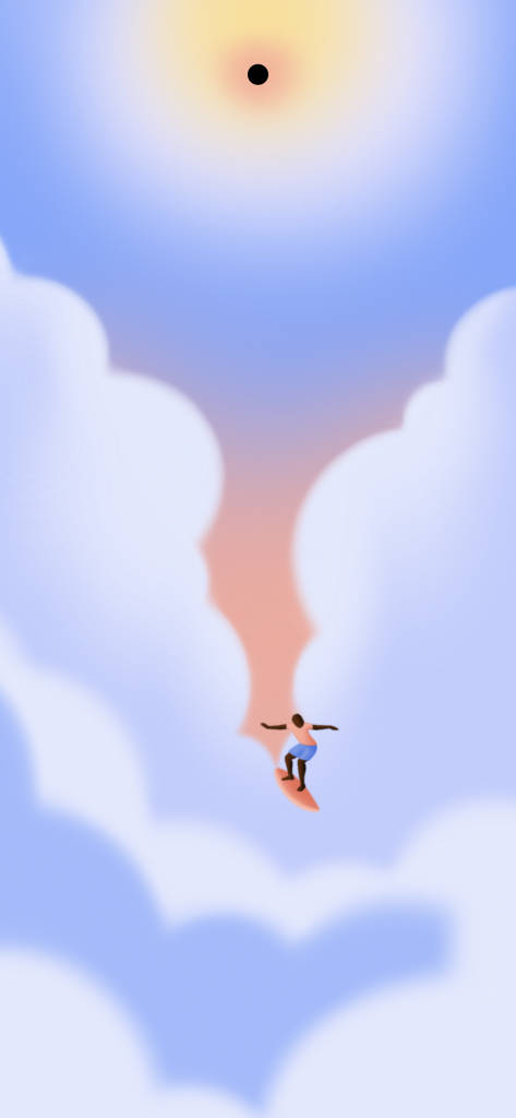 Punch Hole, glowing cloud wave, radiant sun, SD Phone Wallpaper