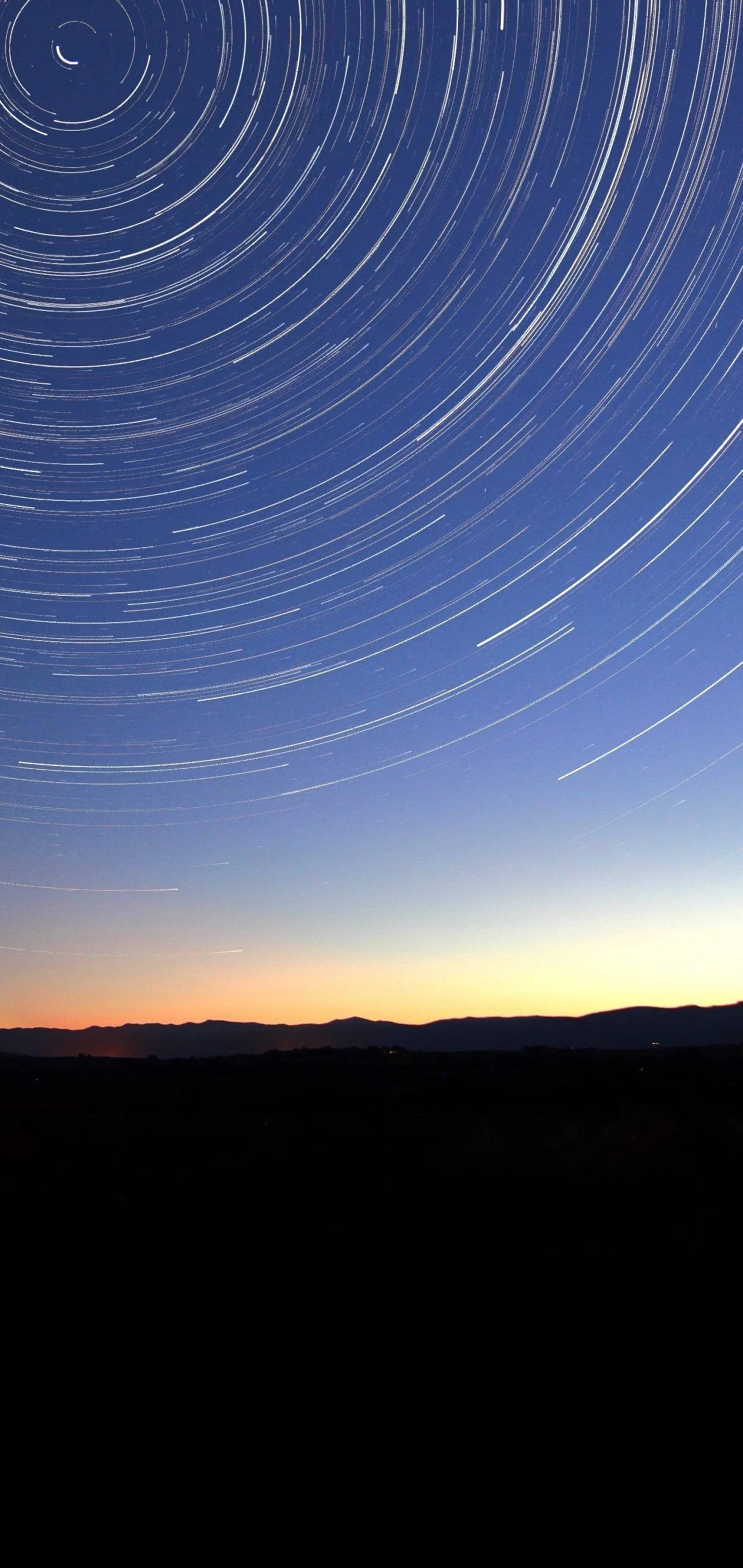 circular lines, twilight sky, star trails, 4K Phone Wallpaper