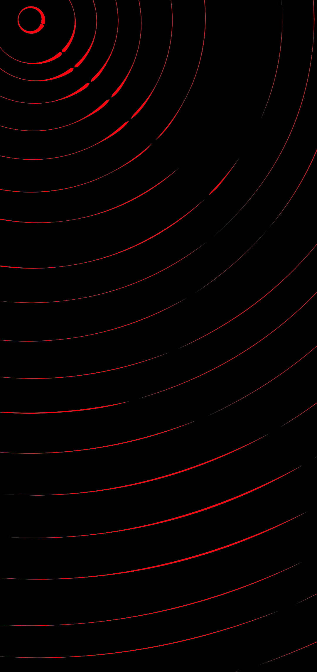 circular red lines, concentric lines, deep black background, Full HD Phone Wallpaper