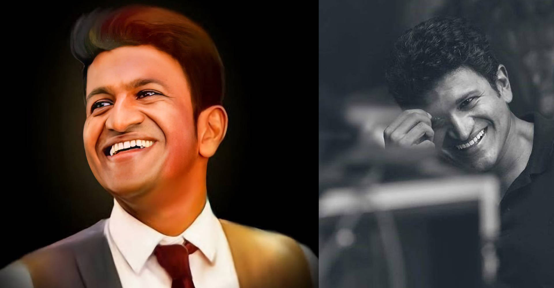 Puneeth Rajkumar, smiles collage, color portrait, Full HD Desktop Wallpaper